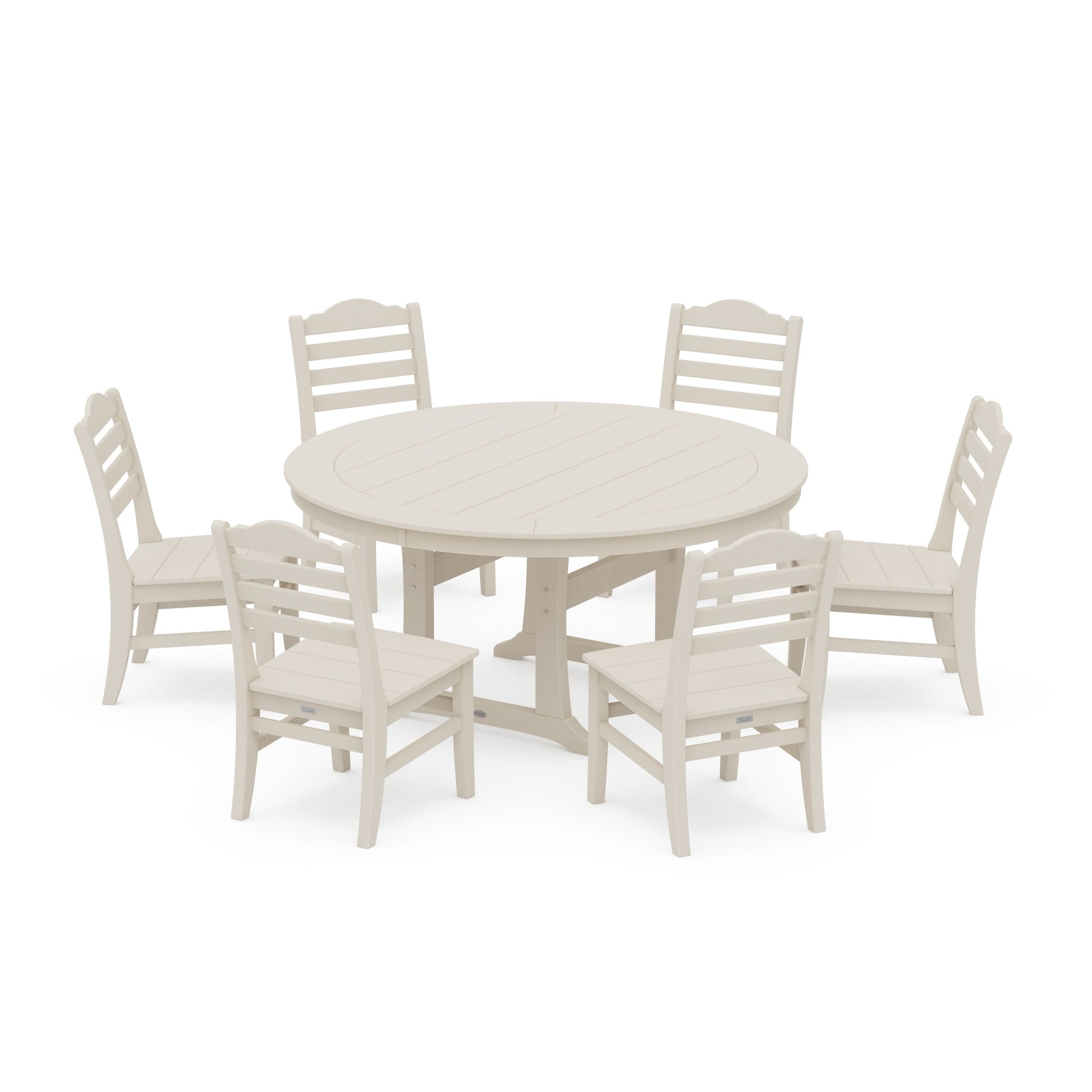 POLYWOOD Savannah 7-Piece Side Chair Round Dining Set — Sand