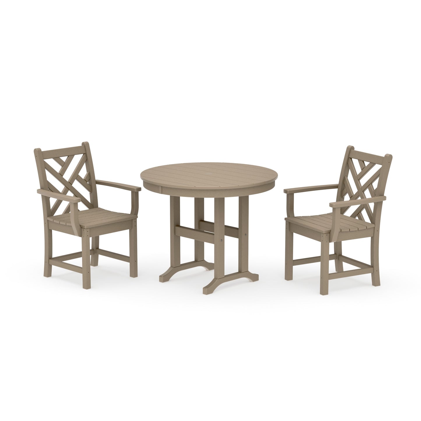 POLYWOOD Chippendale 3-Piece Round Dining Set — Vintage Sahara
