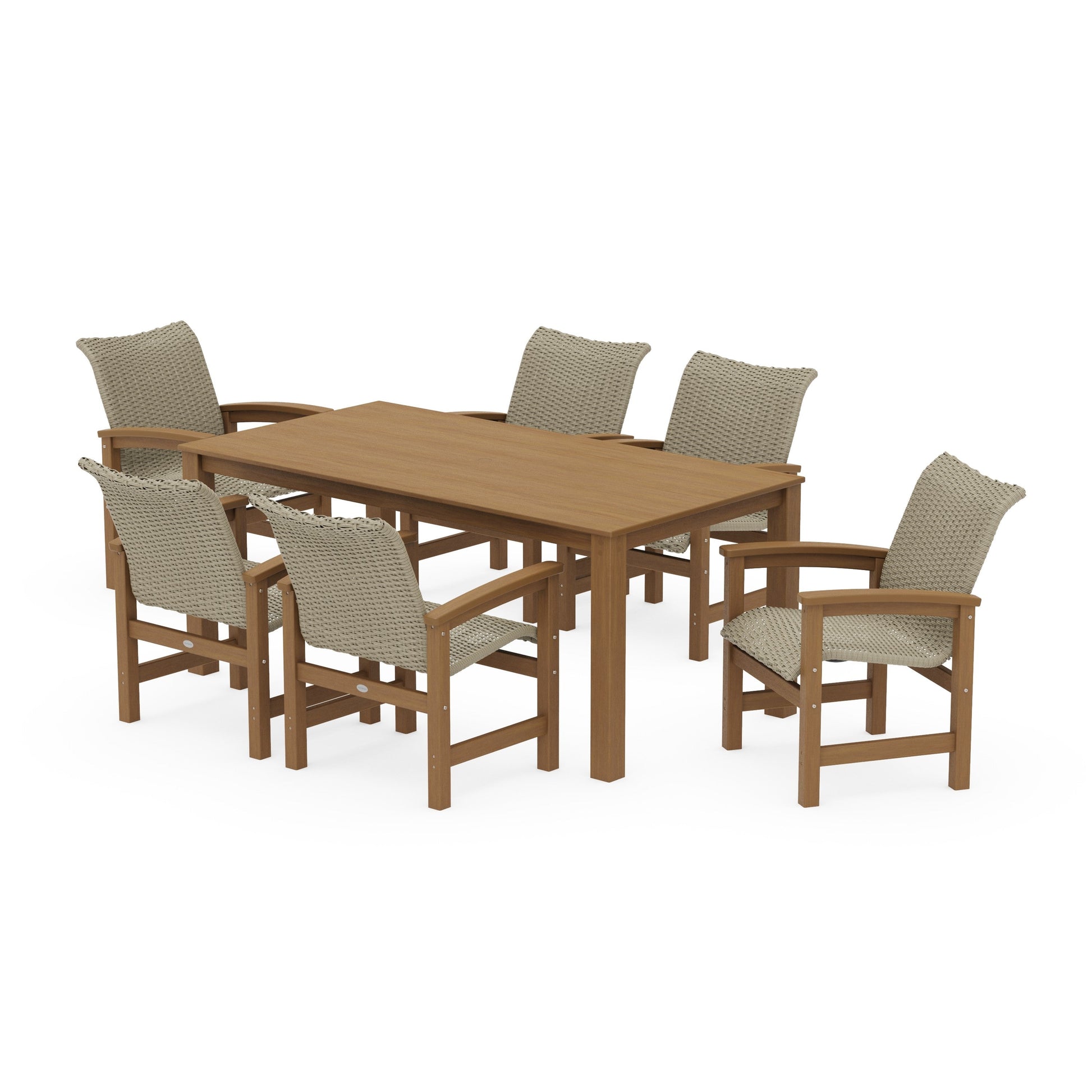 POLYWOOD Coastal Woven Arm Chair 7-Piece Parsons Dining Set — Natural / Dune Grass