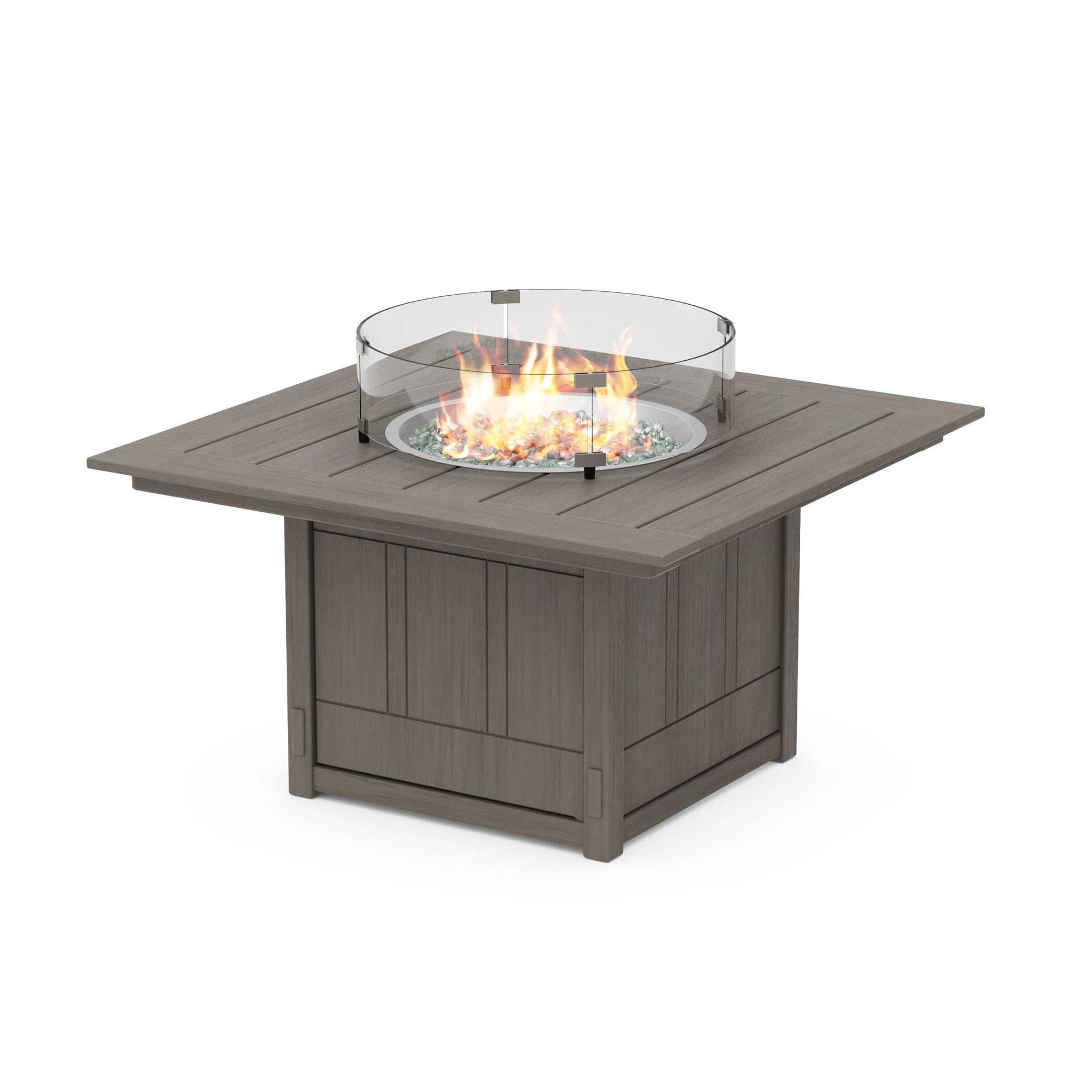 POLYWOOD Acadia Square 42" Fire Pit Table — Driftwood