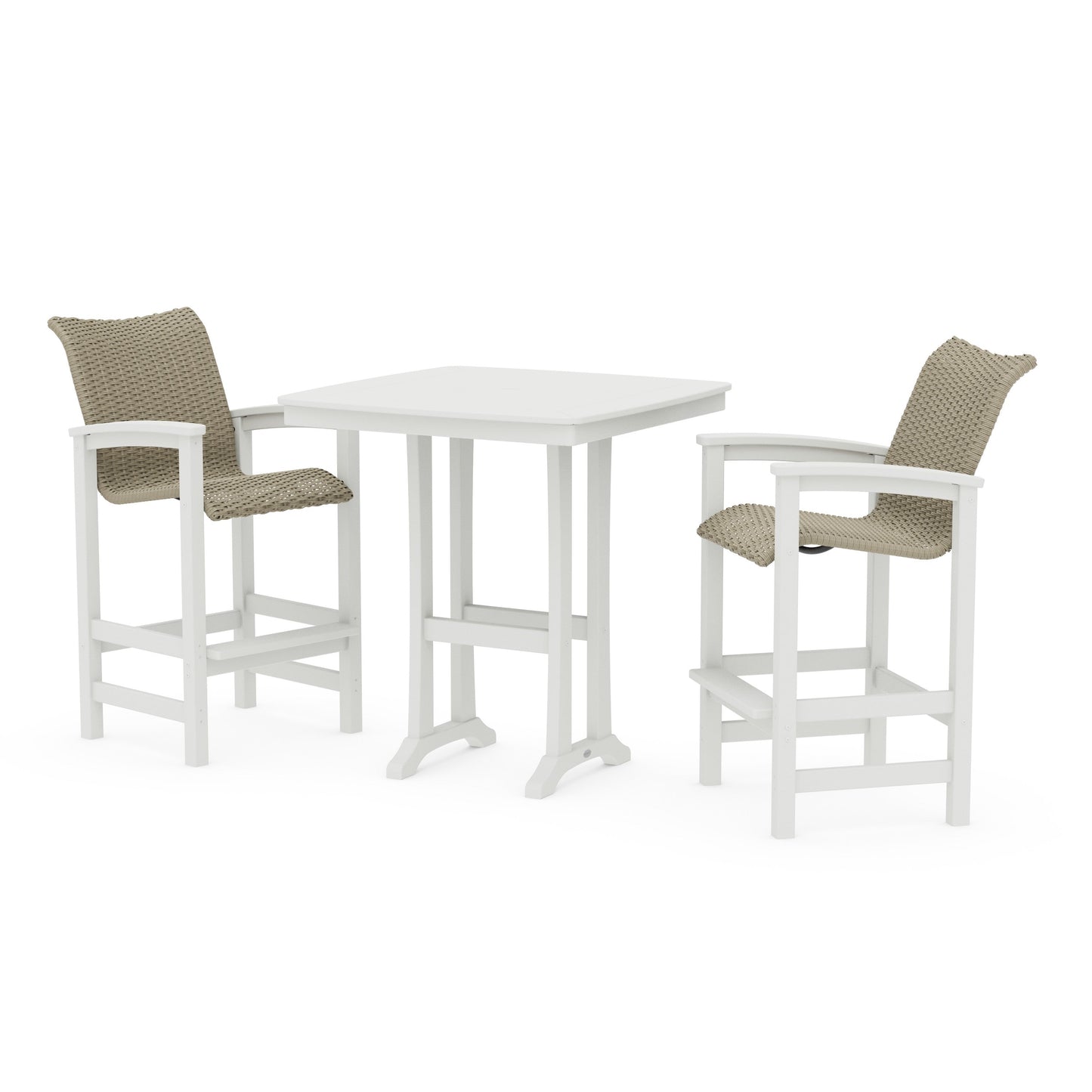 POLYWOOD Coastal Woven 3-Piece Bar Set — Vintage White / Dune Grass