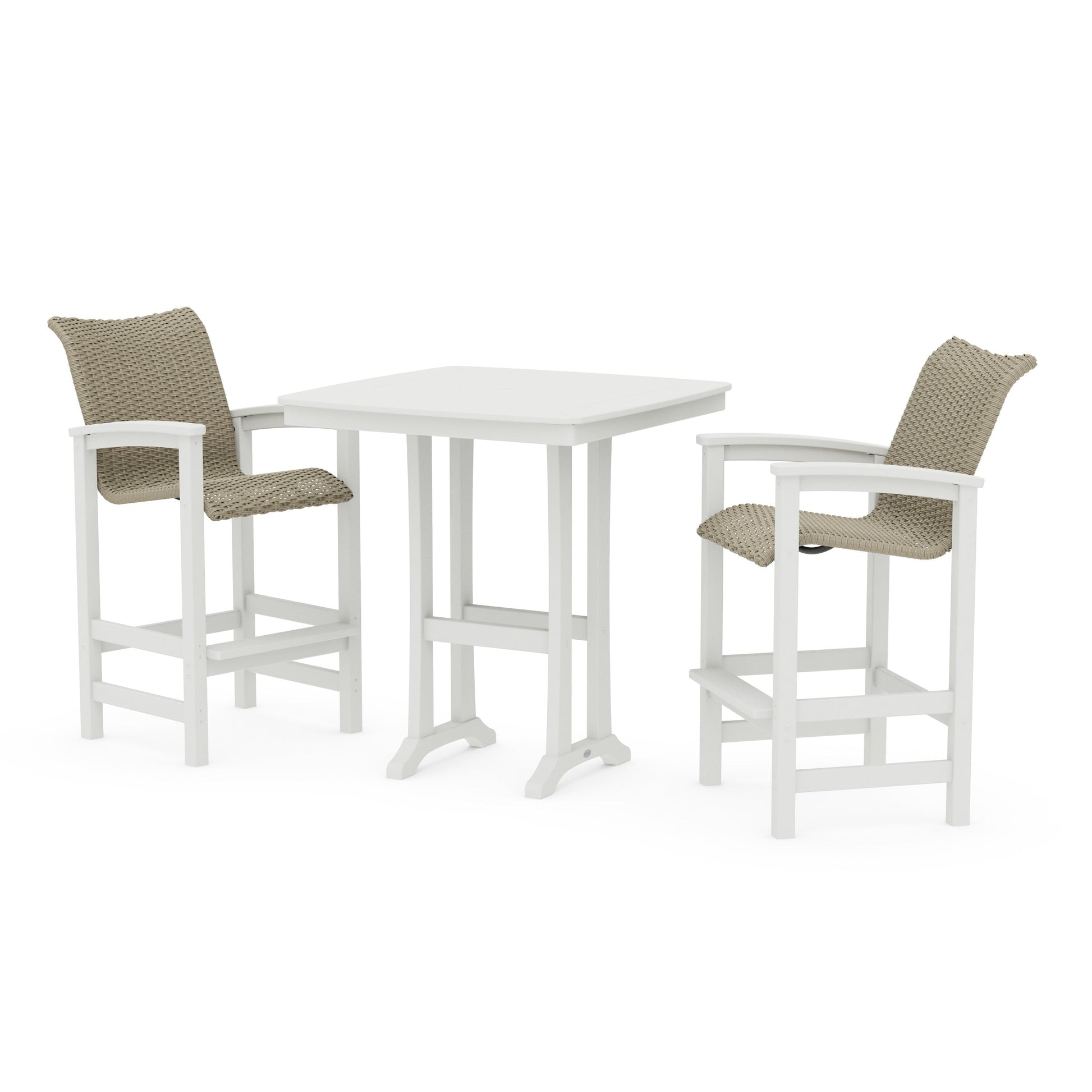 POLYWOOD Coastal Woven 3-Piece Bar Set — Vintage White / Dune Grass