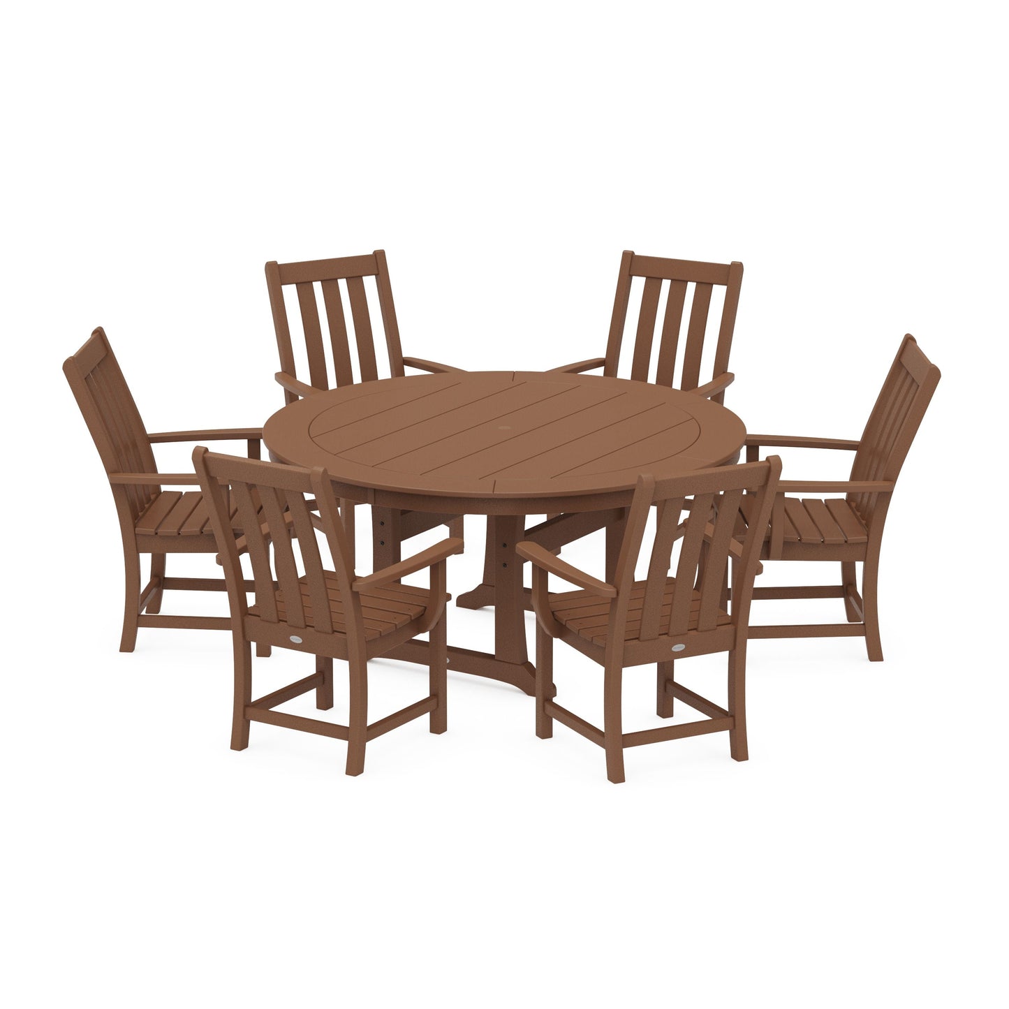 POLYWOOD Vineyard 7-Piece Arm Chair Round Dining Set — Teak