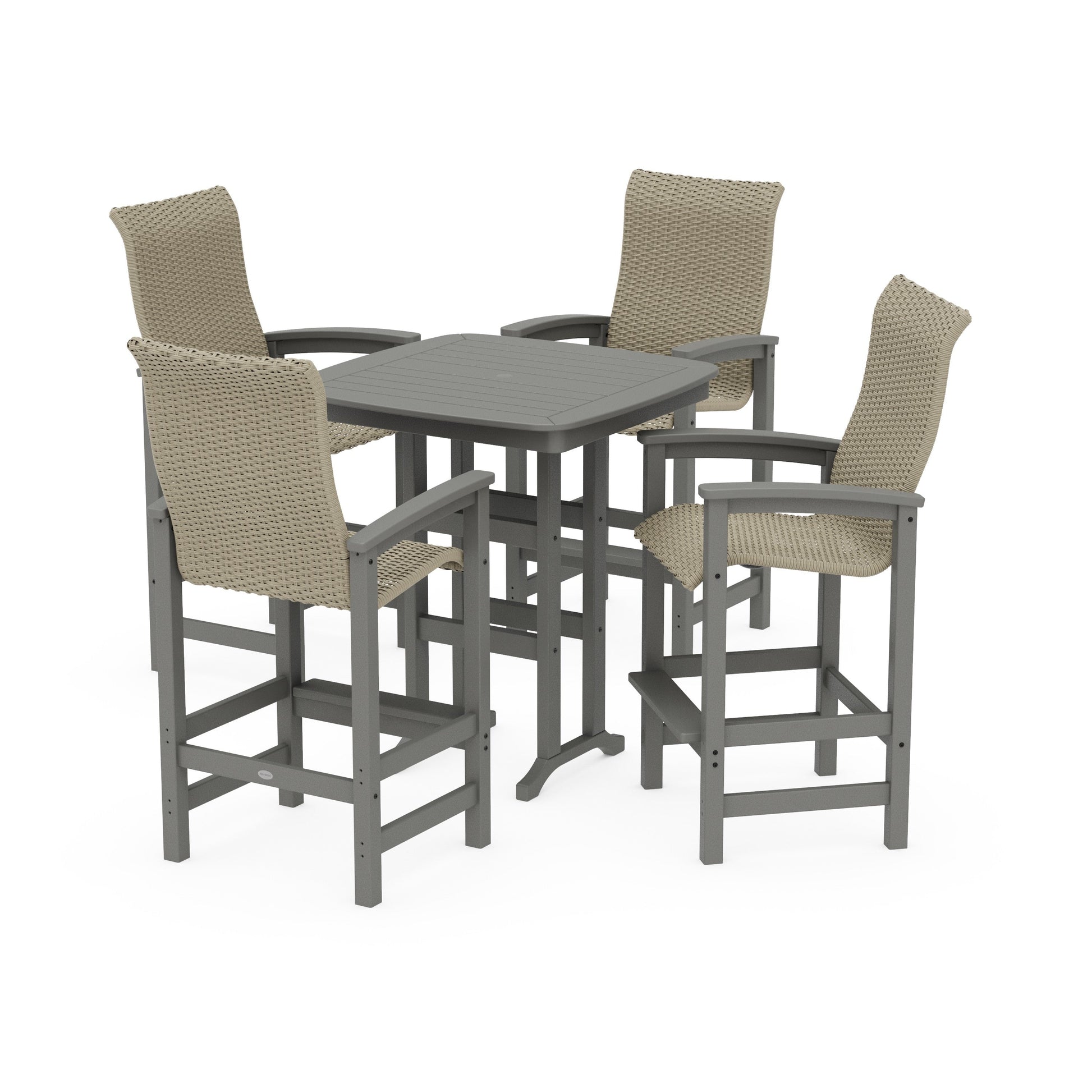 POLYWOOD Coastal Woven High-Back 5-Piece Bar Set — Slate Grey / Dune Grass