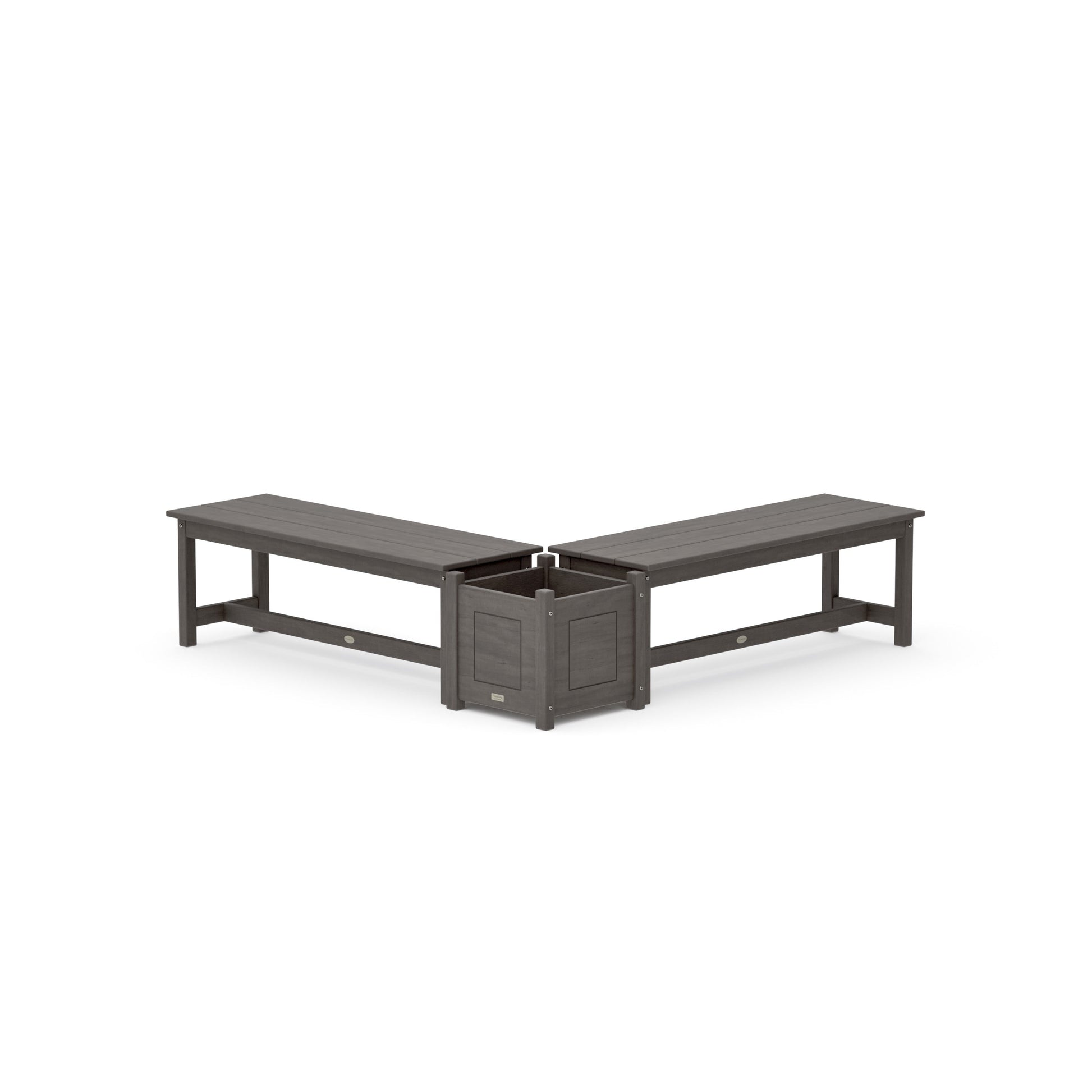 POLYWOOD 48" Country Living L- Shaped Planter Bench Set — Driftwood