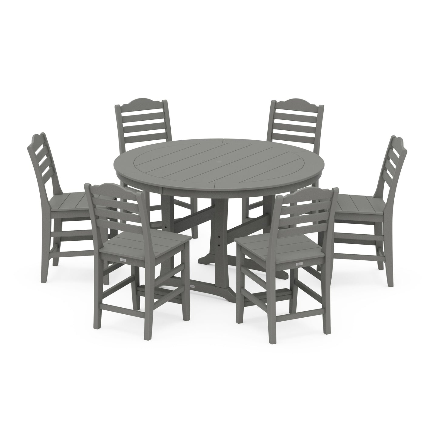 POLYWOOD Savannah 7-Piece Side Chair Round Counter Set — Slate Grey