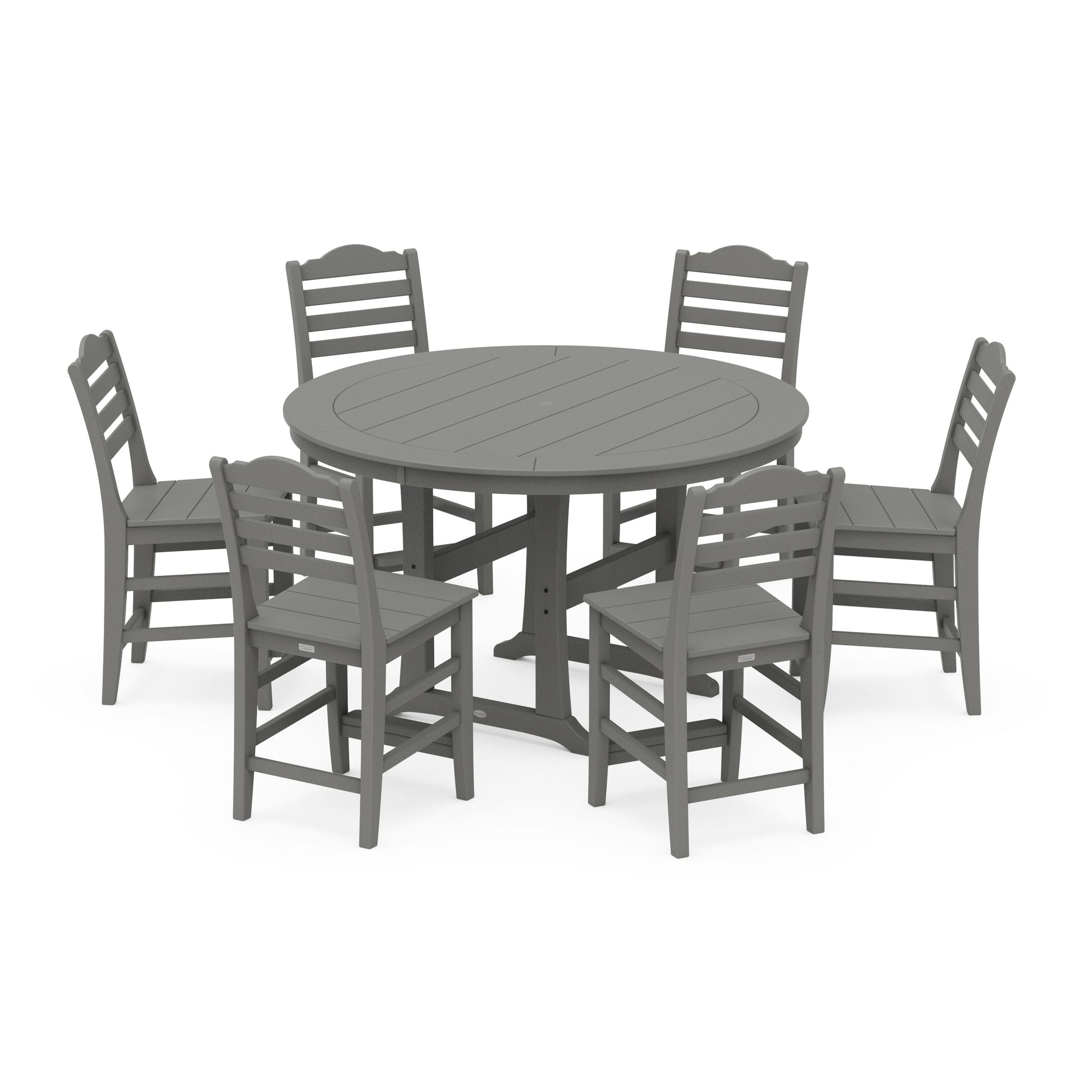 POLYWOOD Savannah 7-Piece Side Chair Round Counter Set — Slate Grey