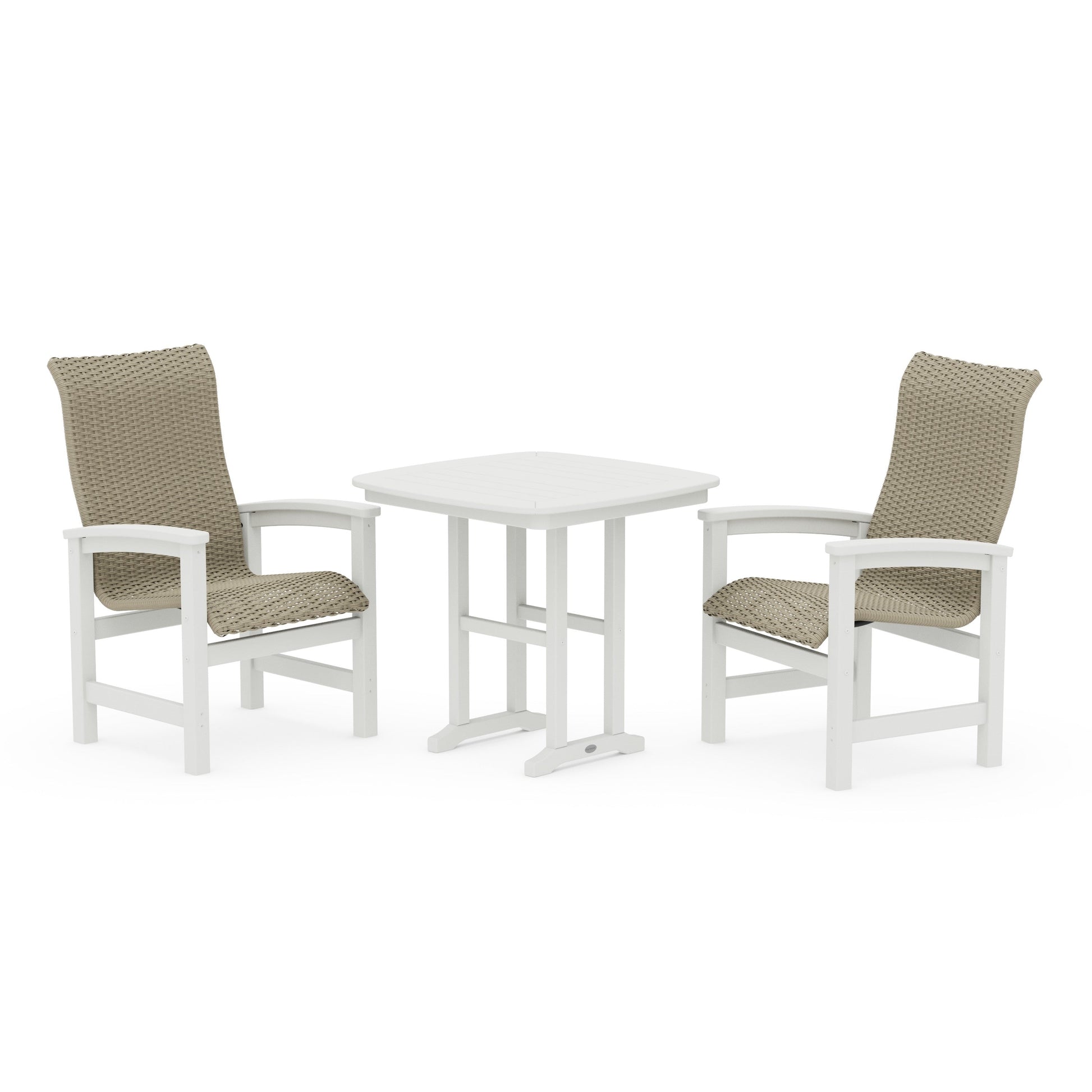 POLYWOOD Coastal Woven High-Back 3-Piece Dining Set — Vintage White / Dune Grass