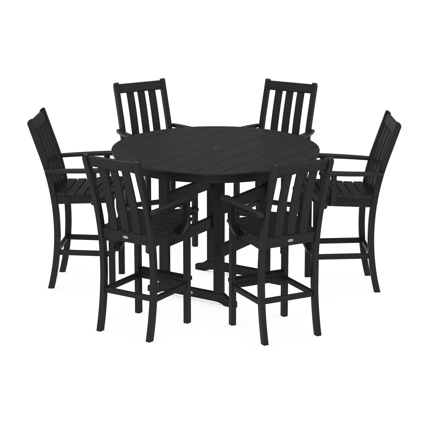 POLYWOOD Vineyard 7-Piece Arm Chair Round Farmhouse Bar Set — Black