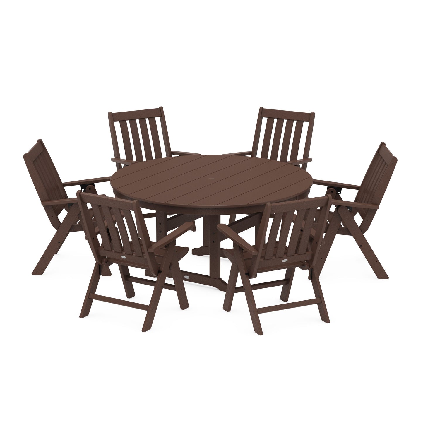POLYWOOD Vineyard 7-Piece Folding Chair Round Farmhouse Dining Set — Mahogany