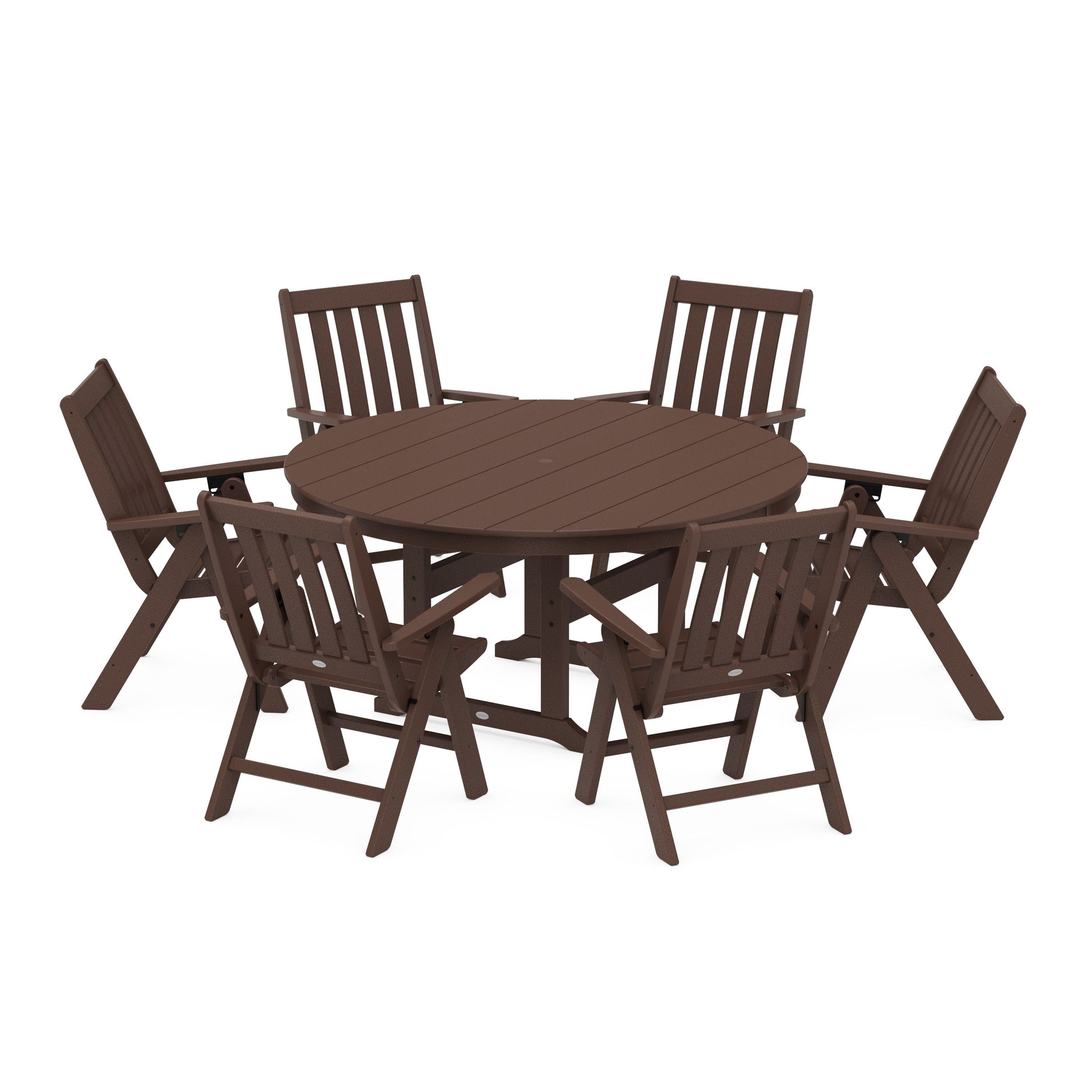 POLYWOOD Vineyard 7-Piece Folding Chair Round Farmhouse Dining Set — Mahogany