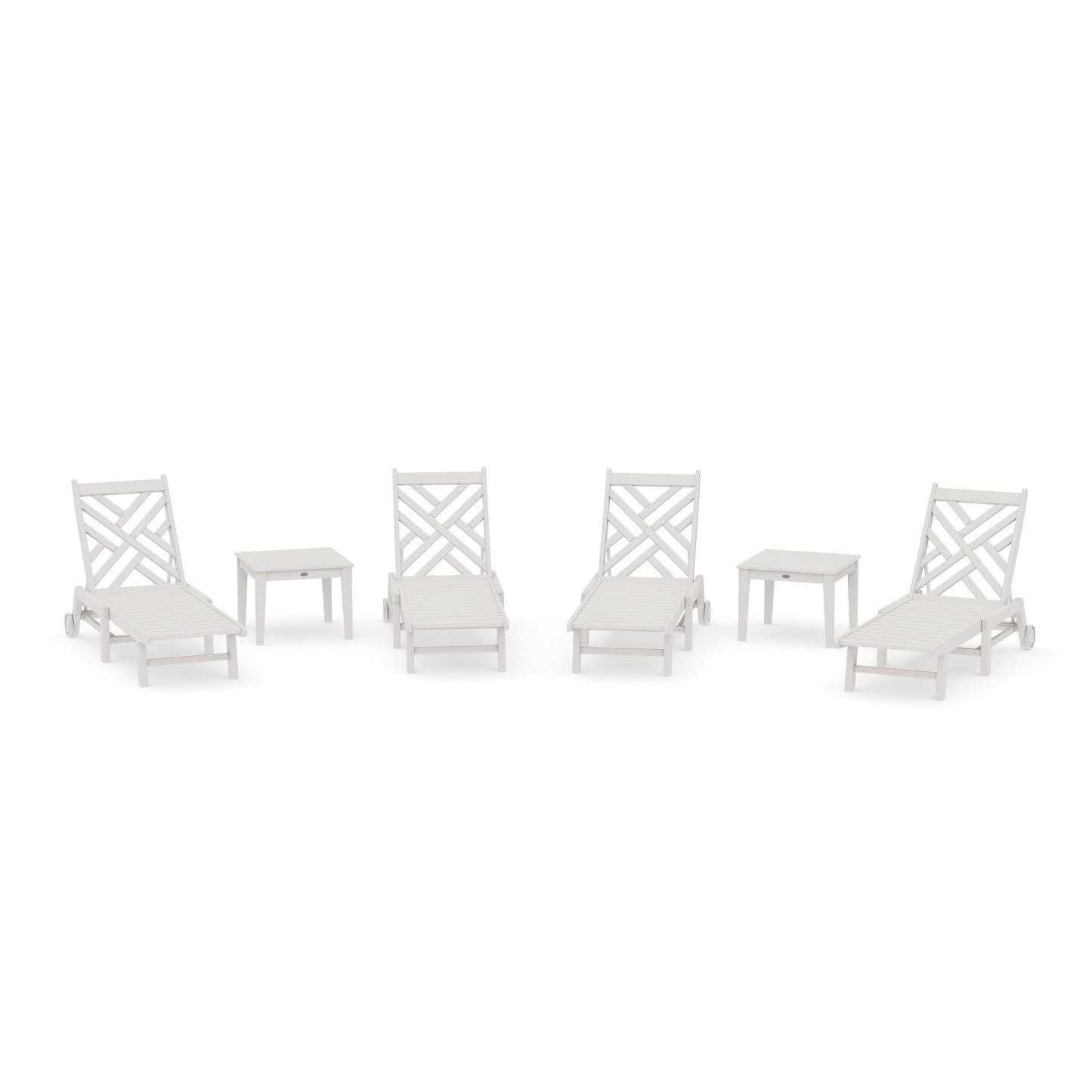 POLYWOOD Chippendale 6-Piece Chaise Set with Wheels — Vintage White