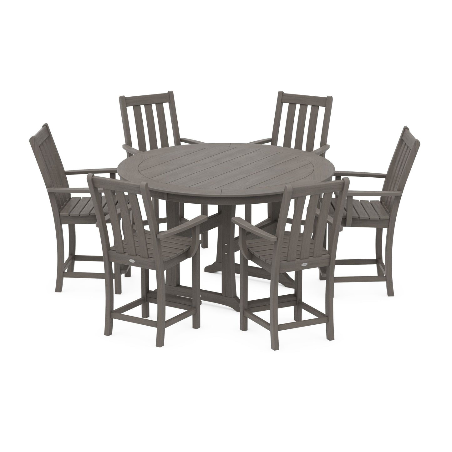 POLYWOOD Vineyard 7-Piece Arm Chair Round Counter Set — Driftwood