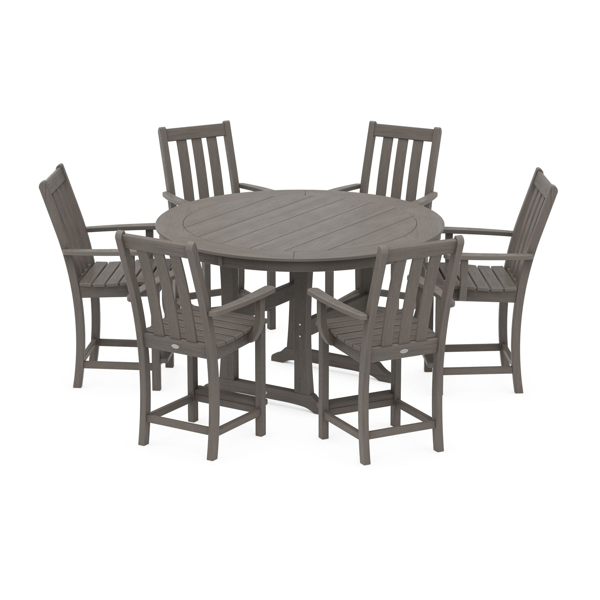 POLYWOOD Vineyard 7-Piece Arm Chair Round Counter Set — Driftwood