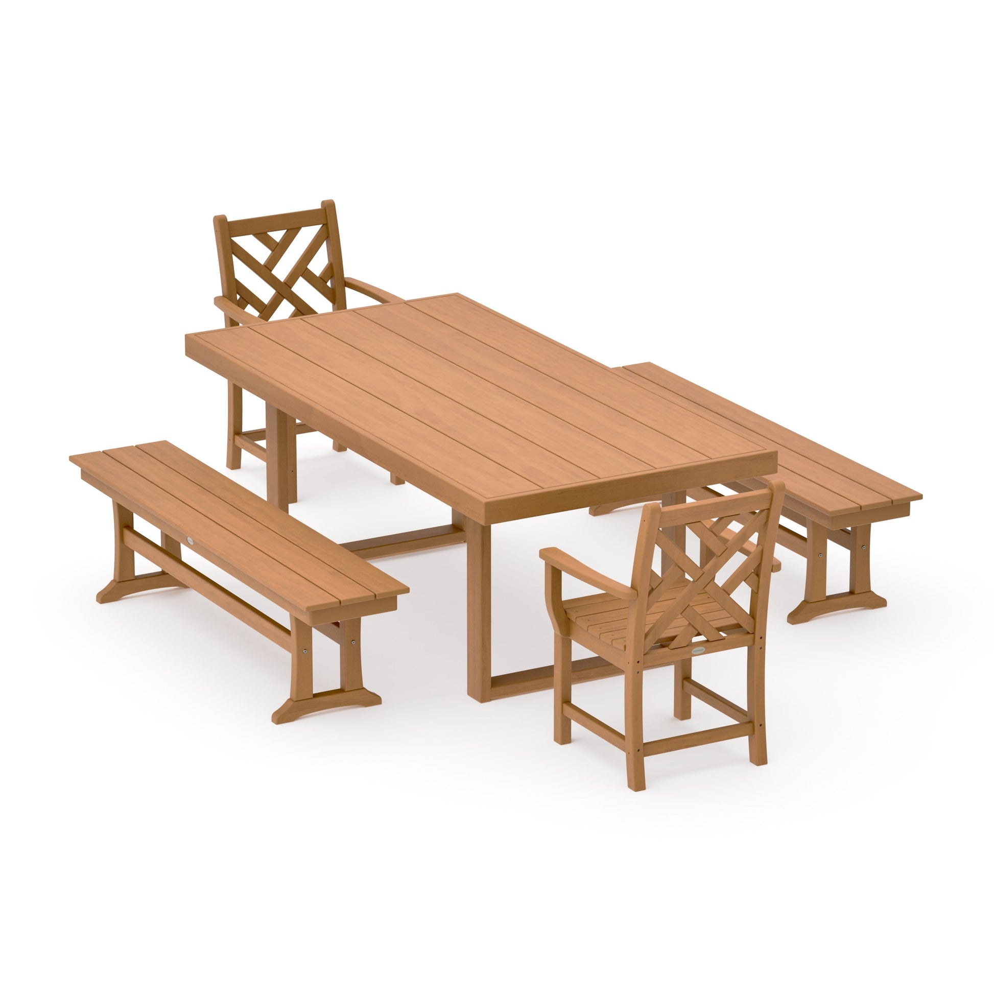 POLYWOOD Chippendale 5-Piece Dining Set with Benches — Natural