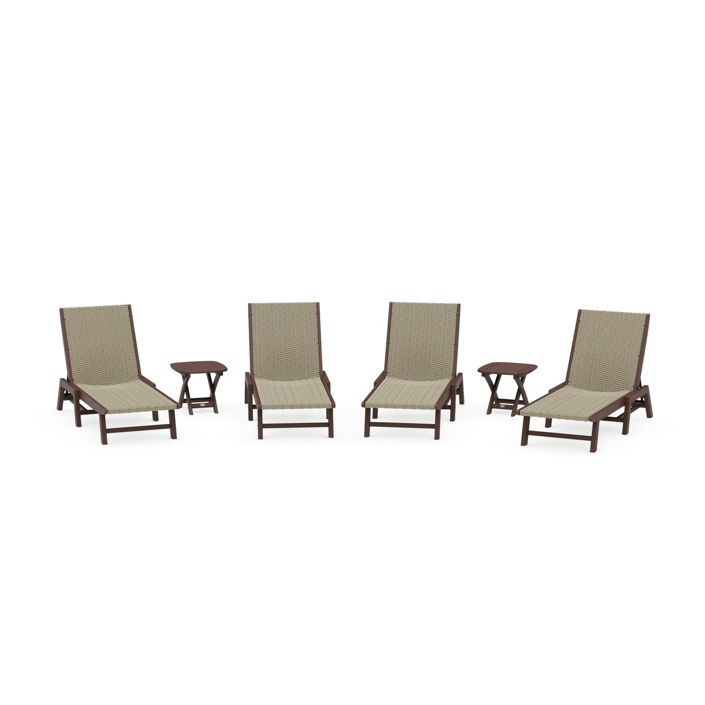 POLYWOOD 6- Piece Coastal Woven Chaise Chaise Lounge Set — Mahogany / Dune Grass