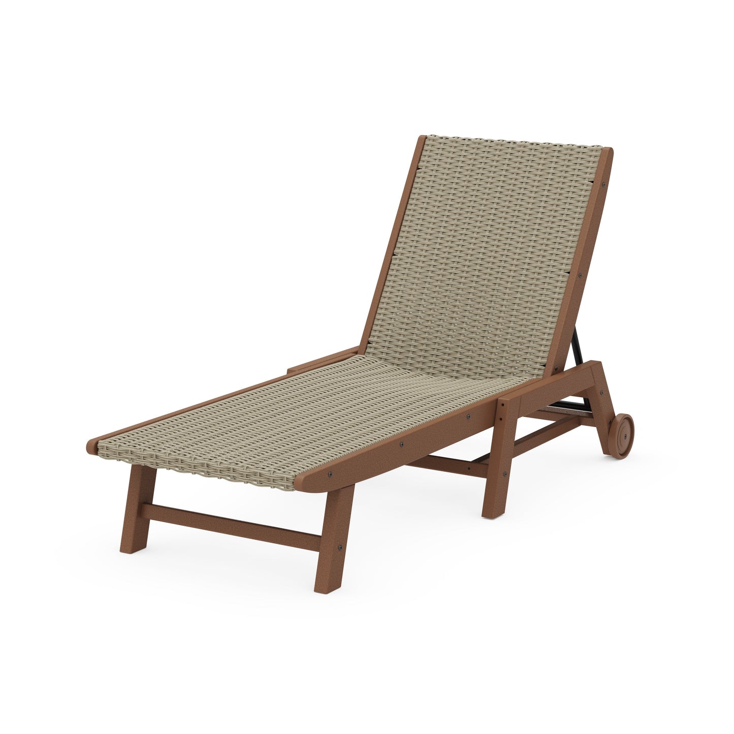 POLYWOOD Coastal Woven Chaise with Wheels — Teak / Dune Grass