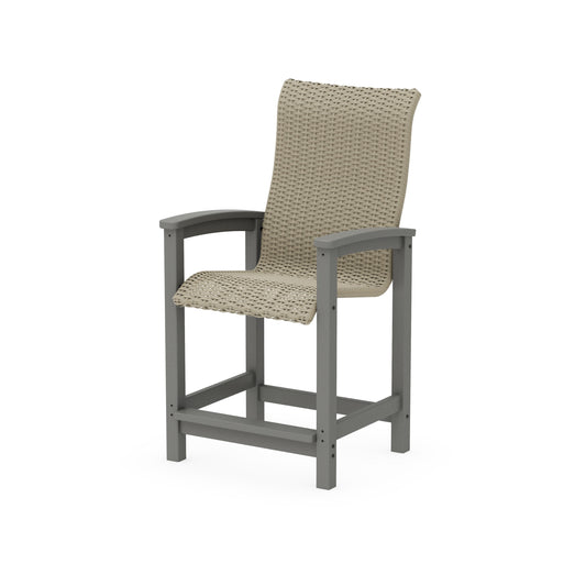 POLYWOOD Coastal Woven High-Back Counter Chair — Slate Grey / Dune Grass