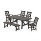 POLYWOOD Chinoiserie 6-Piece Rustic Farmhouse Dining Set with Bench — Vintage Coffee