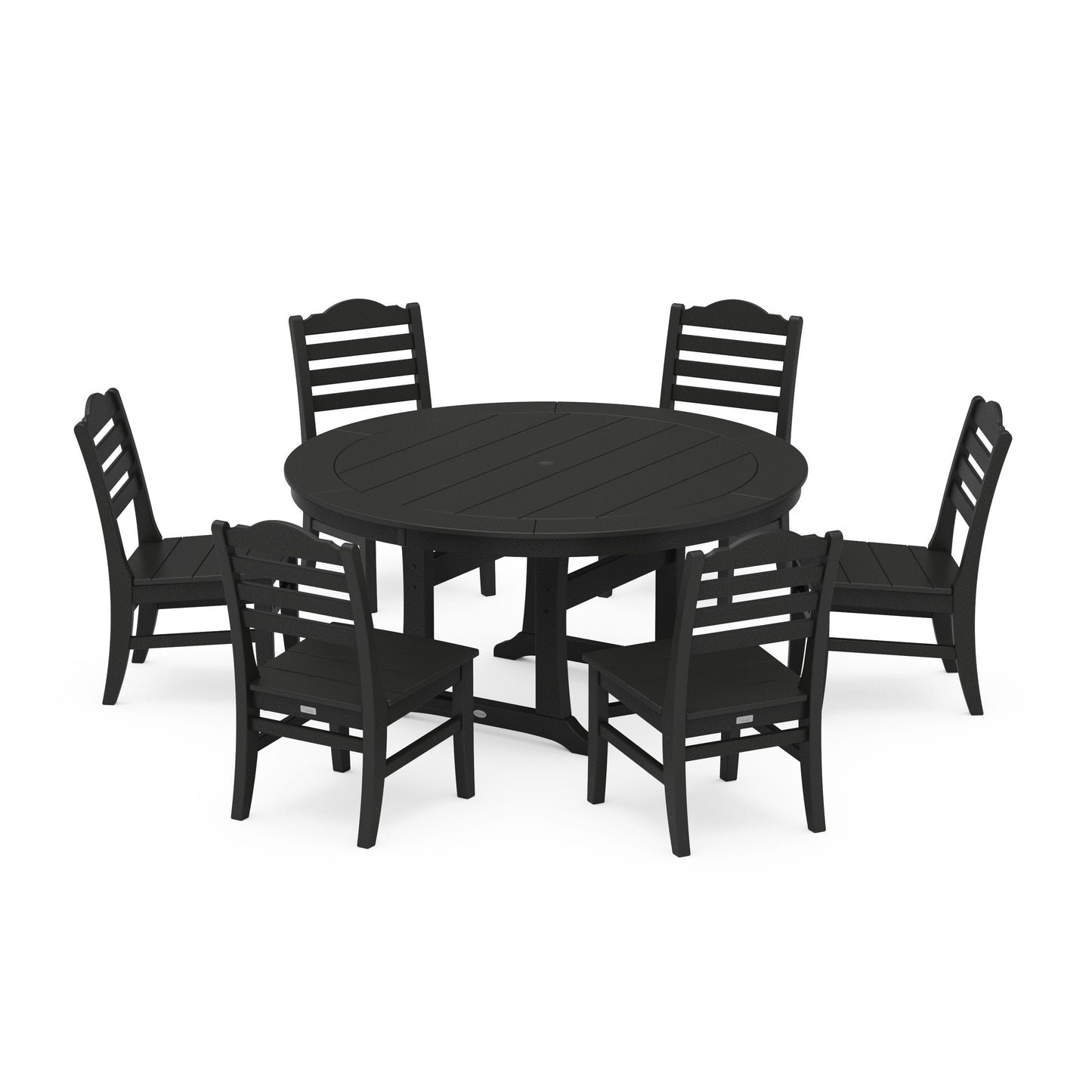 POLYWOOD Savannah 7-Piece Side Chair Round Dining Set — Black