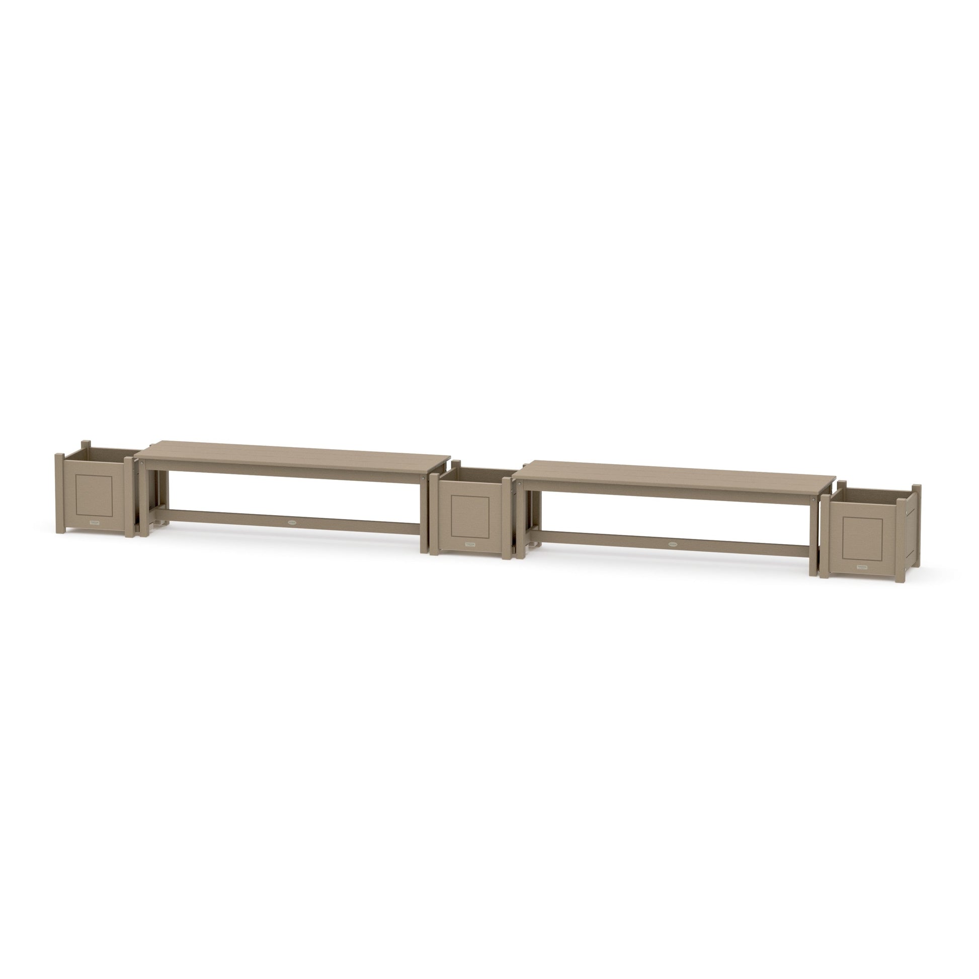 POLYWOOD 60" Country Living Straight Double Planter Bench Set — Vintage Sahara