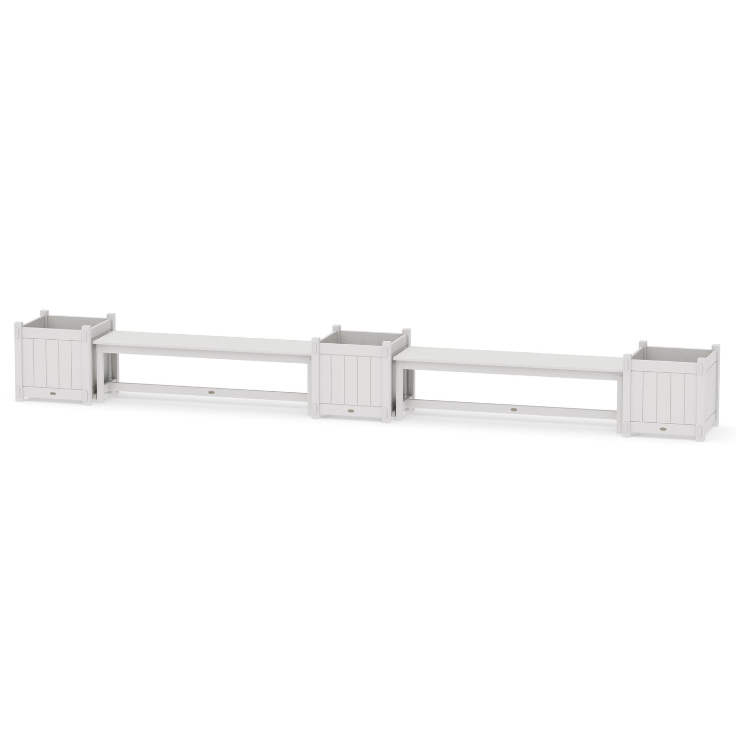 POLYWOOD 60" Vineyard Straight Double Planter Bench Set - Large — Vintage White