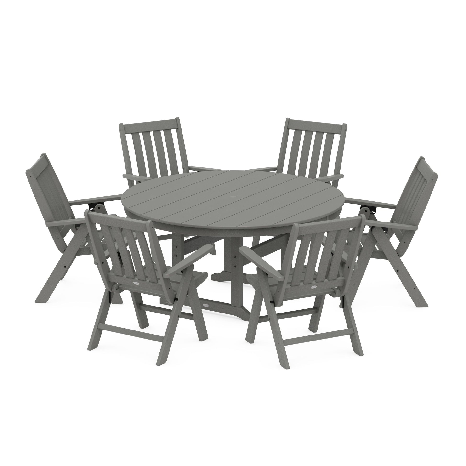 POLYWOOD Vineyard 7-Piece Folding Chair Round Farmhouse Dining Set — Slate Grey