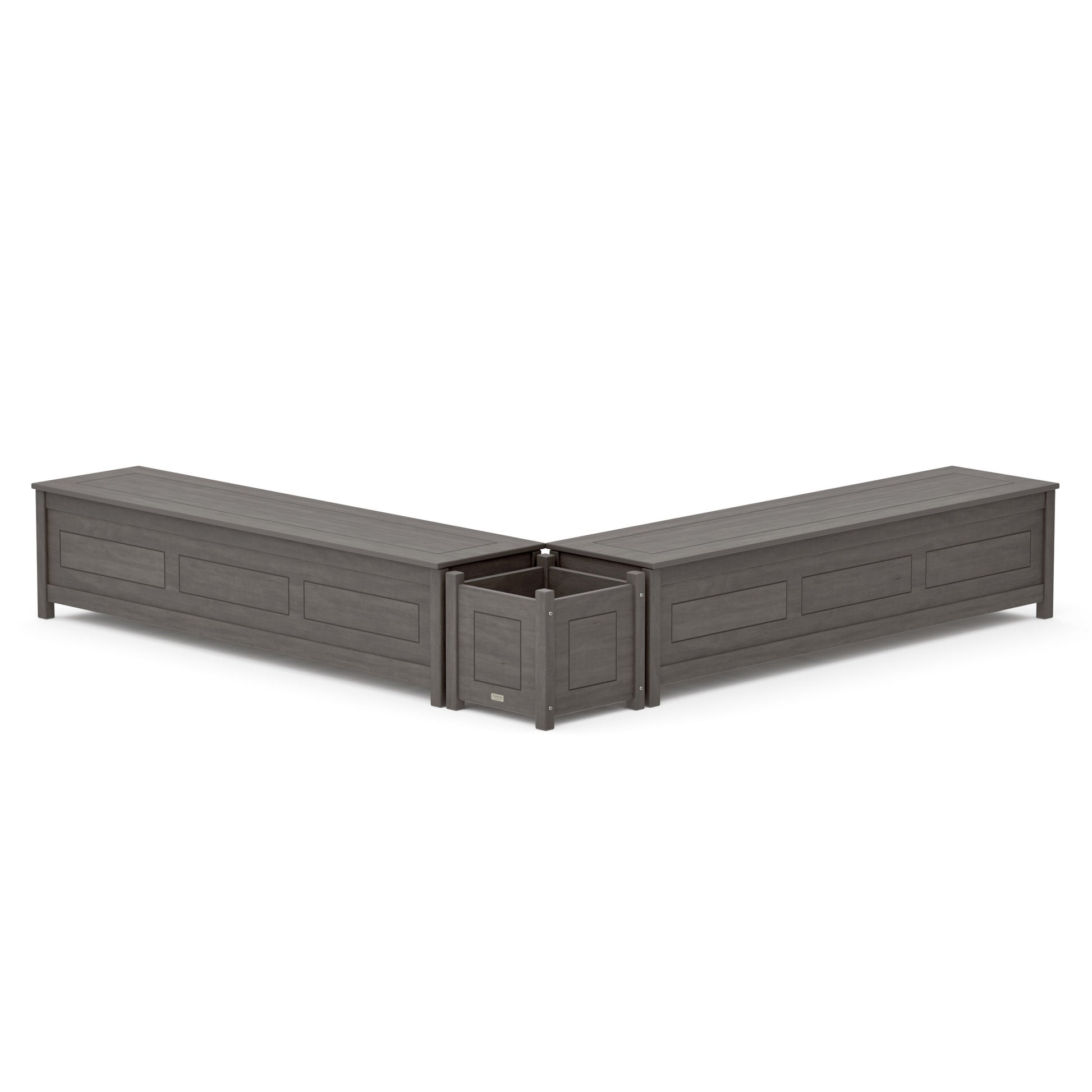 POLYWOOD 72" Country Living L- Shaped Planter Storage Bench Set — Driftwood