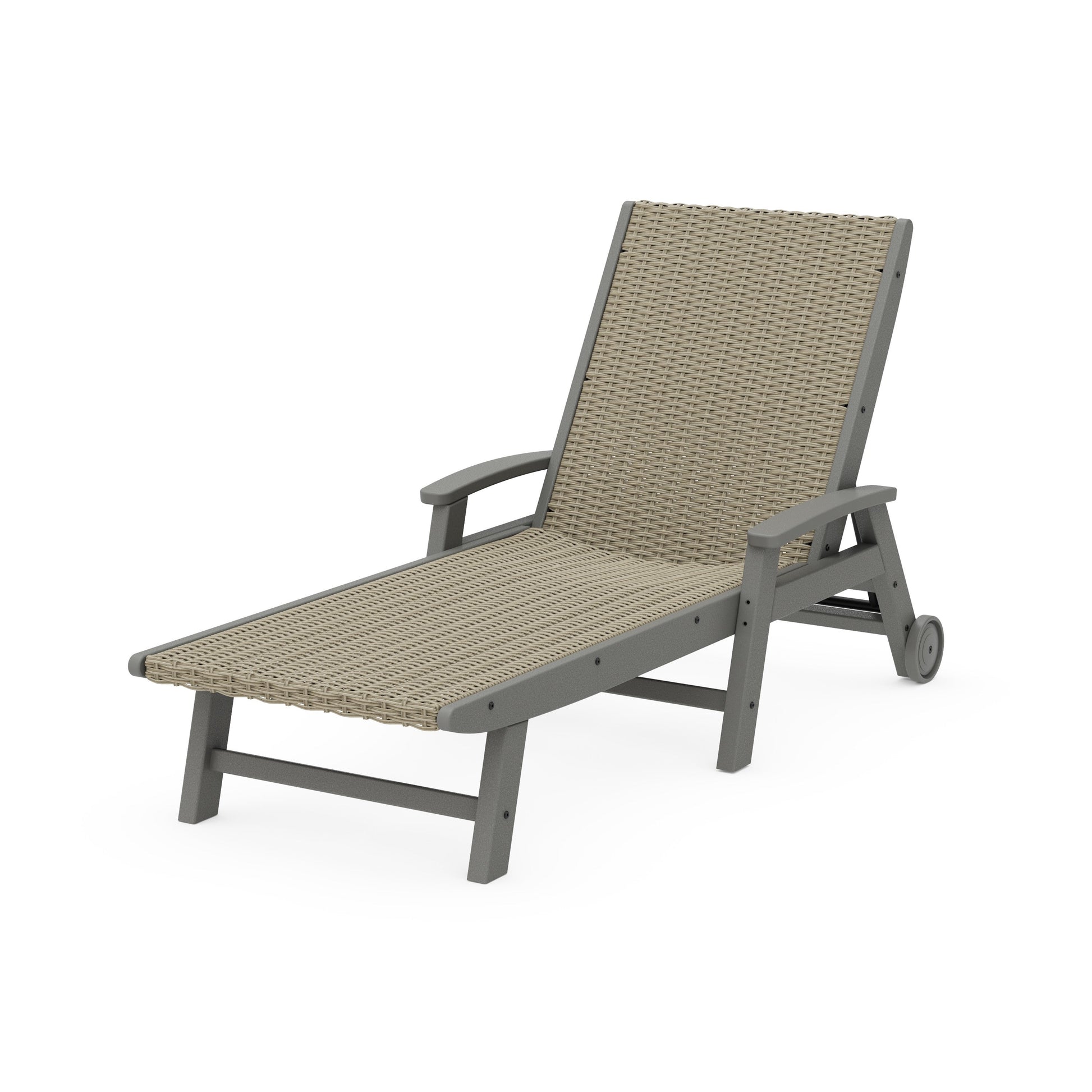 POLYWOOD Coastal Woven Chaise with Arms and Wheels — Slate Grey / Dune Grass