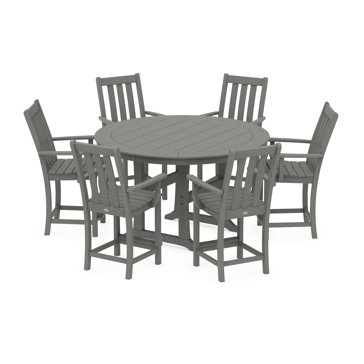 POLYWOOD Vineyard 7-Piece Arm Chair Round Counter Set — Slate Grey