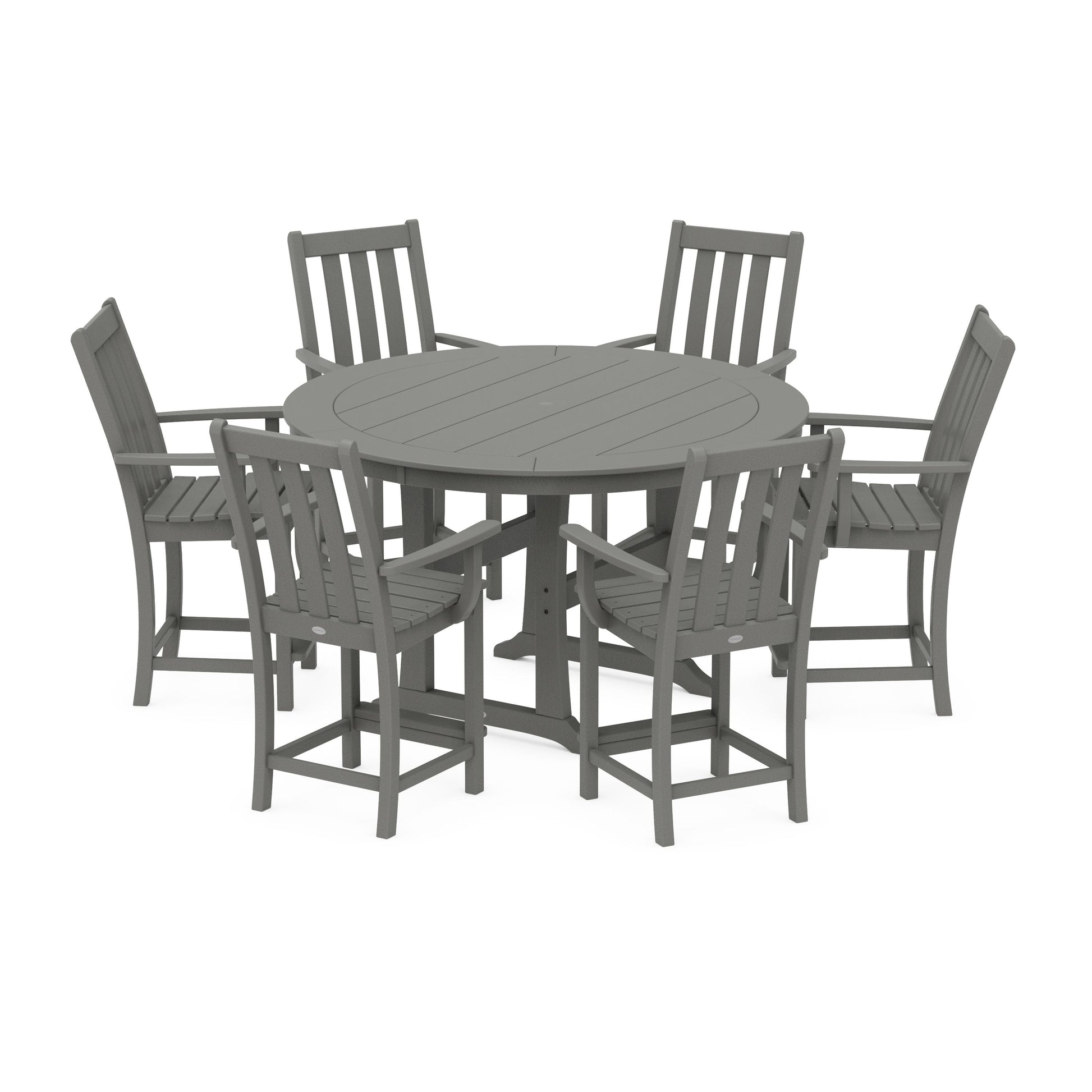 POLYWOOD Vineyard 7-Piece Arm Chair Round Counter Set — Slate Grey
