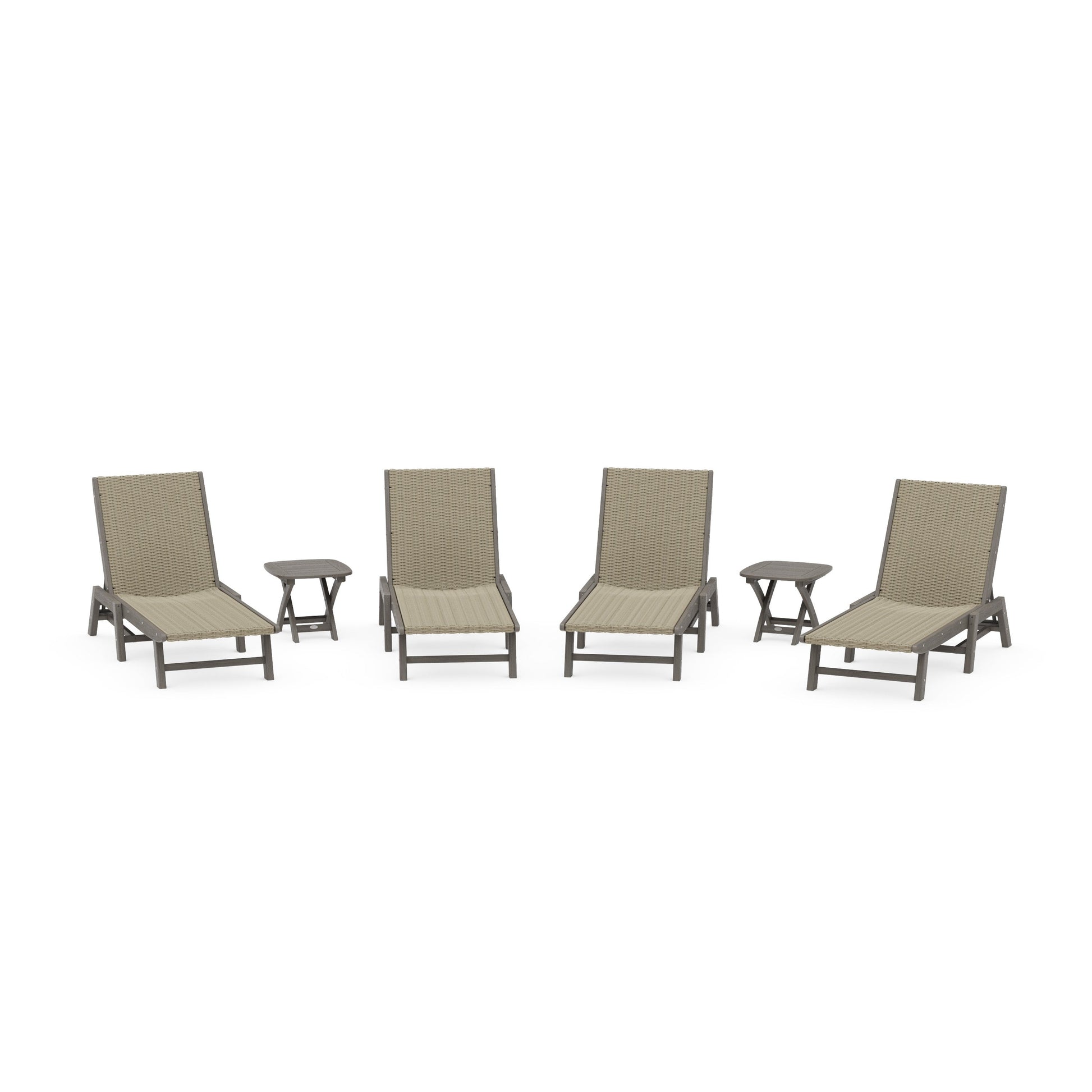 POLYWOOD 6- Piece Coastal Woven Chaise Chaise Lounge Set — Driftwood / Dune Grass