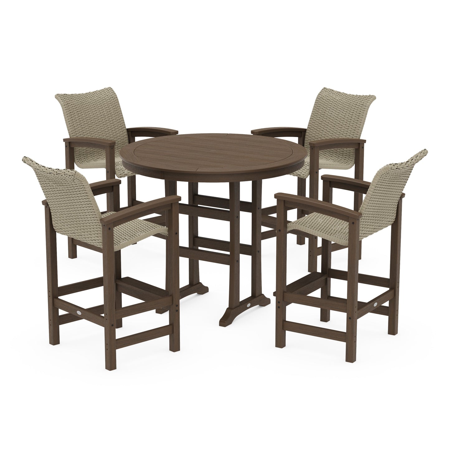 POLYWOOD Coastal Woven 5-Piece Round Bar Set — Kona / Dune Grass