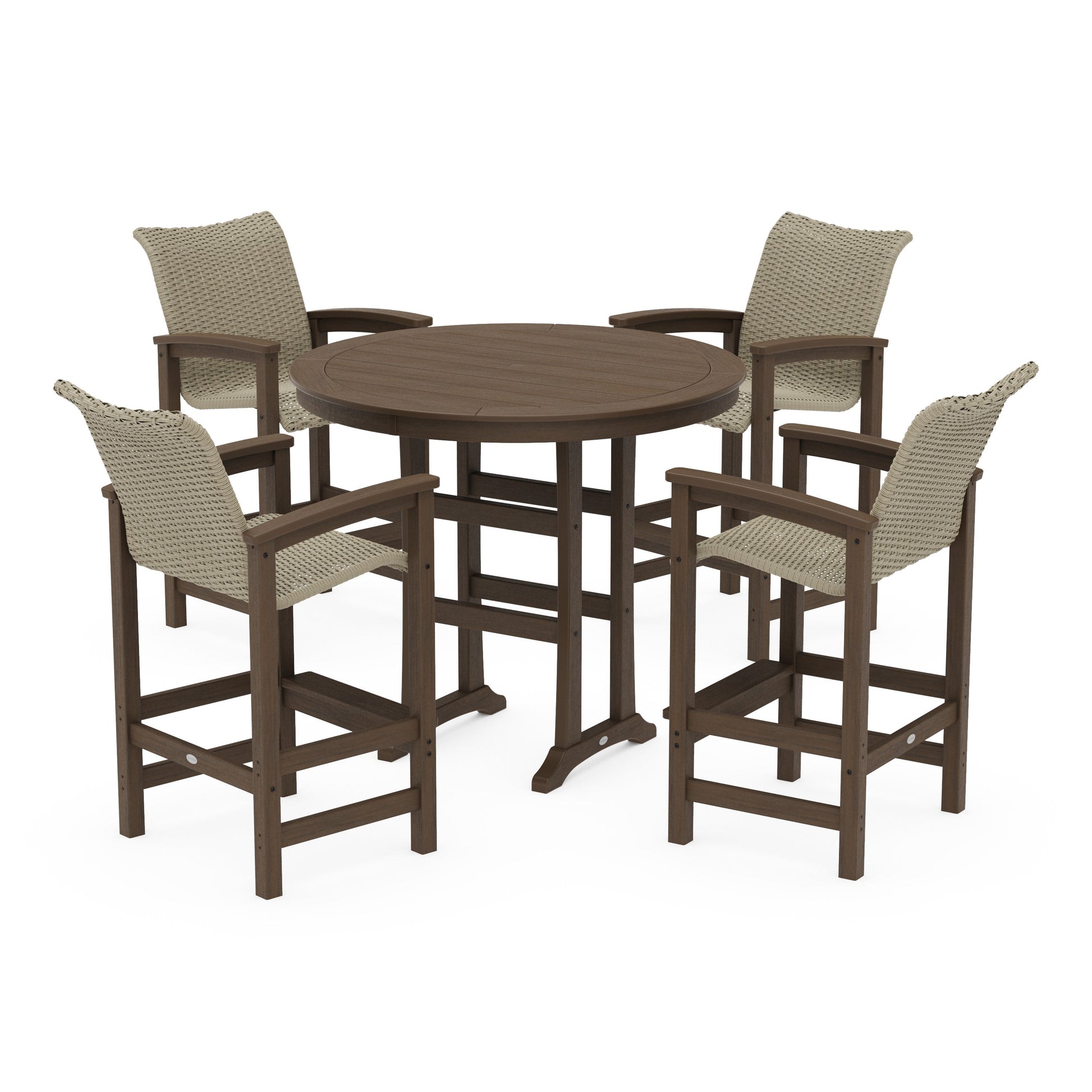 POLYWOOD Coastal Woven 5-Piece Round Bar Set — Kona / Dune Grass