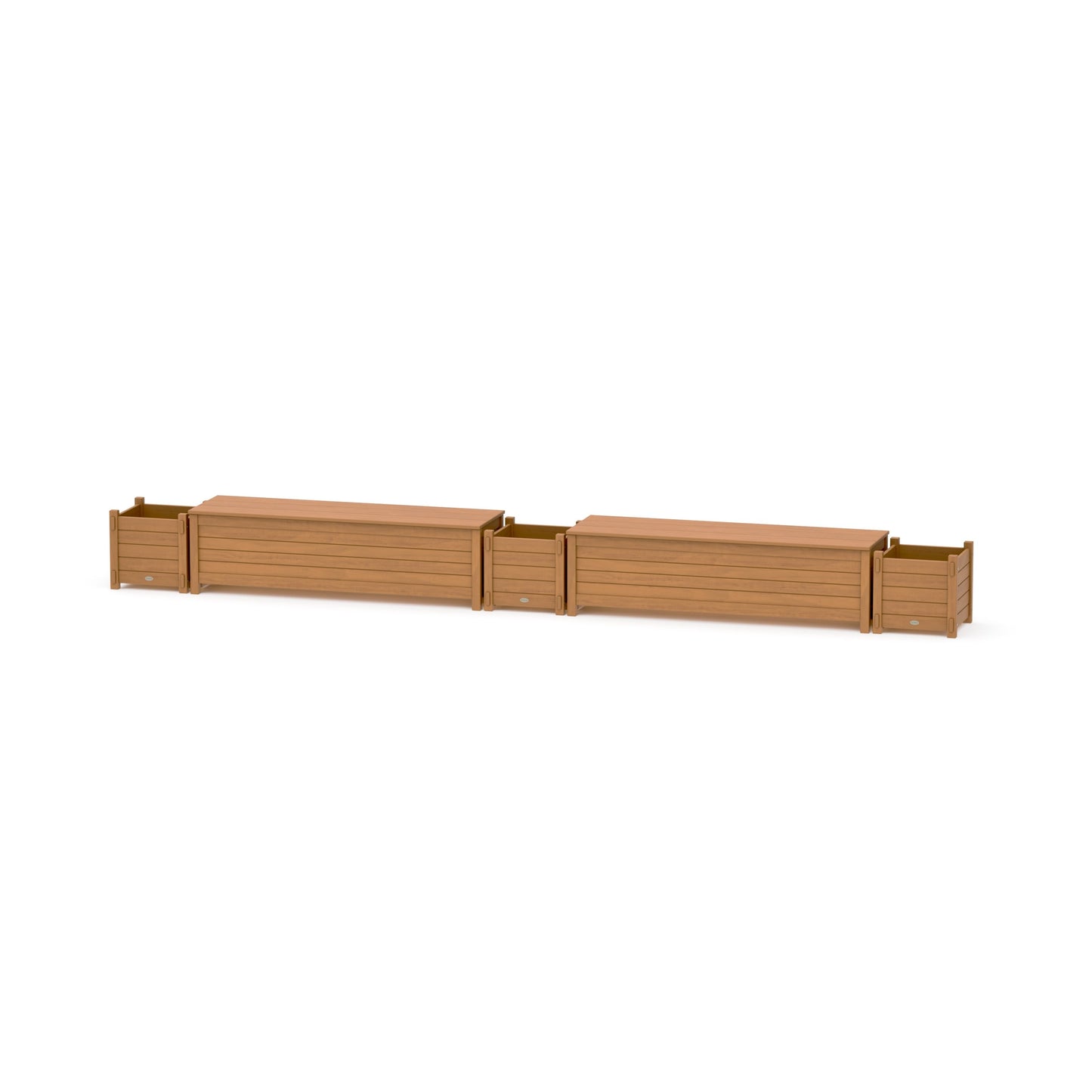 POLYWOOD 60" Nautical Straight Double Planter Storage Bench Set — Natural