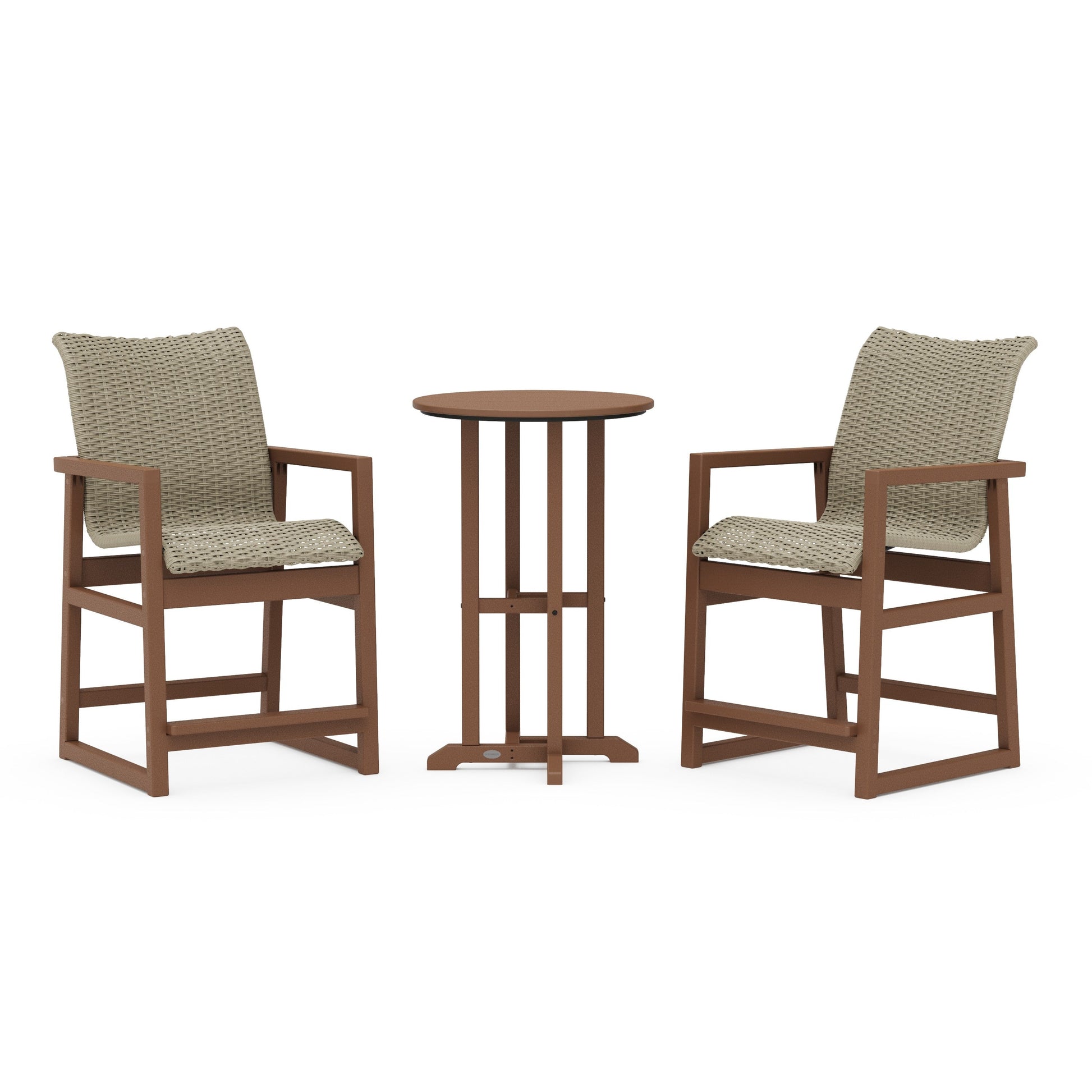 POLYWOOD EDGE Woven 3-Piece Farmhouse Counter Set — Teak / Dune Grass