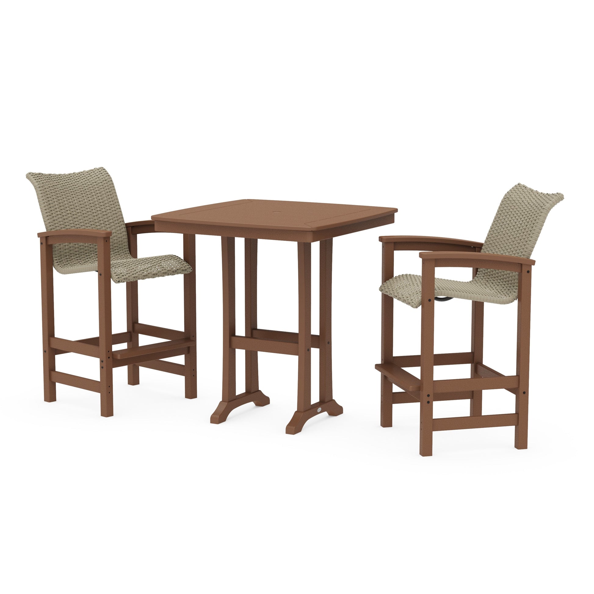 POLYWOOD Coastal Woven 3-Piece Bar Set — Teak / Dune Grass