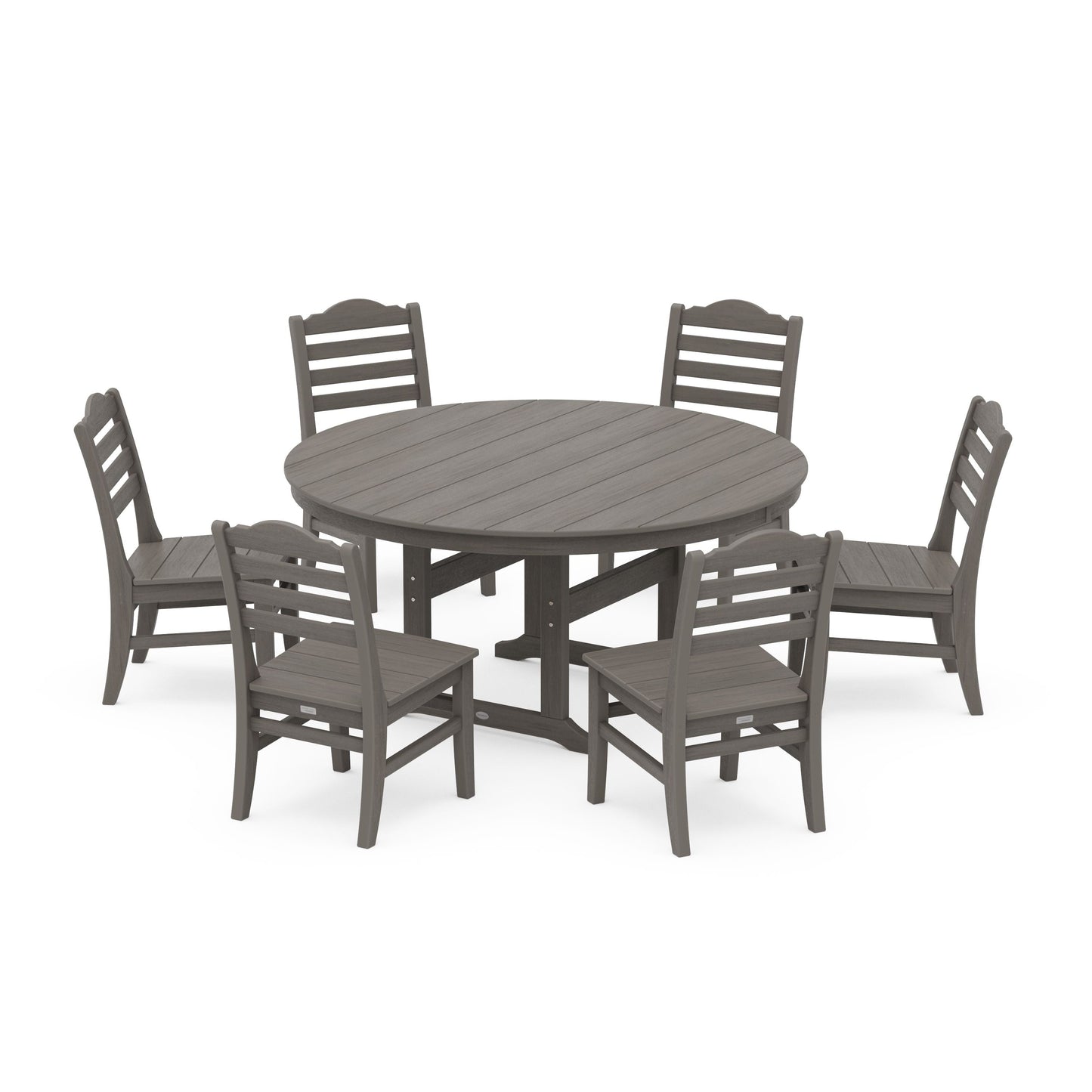 POLYWOOD Savannah 7-Piece Side Chair Round Farmhouse Dining Set — Driftwood