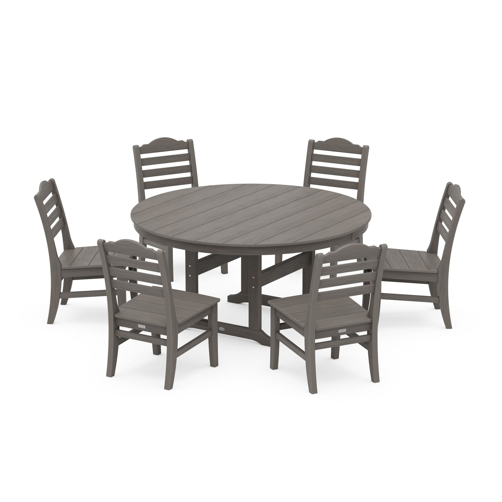 POLYWOOD Savannah 7-Piece Side Chair Round Farmhouse Dining Set — Driftwood