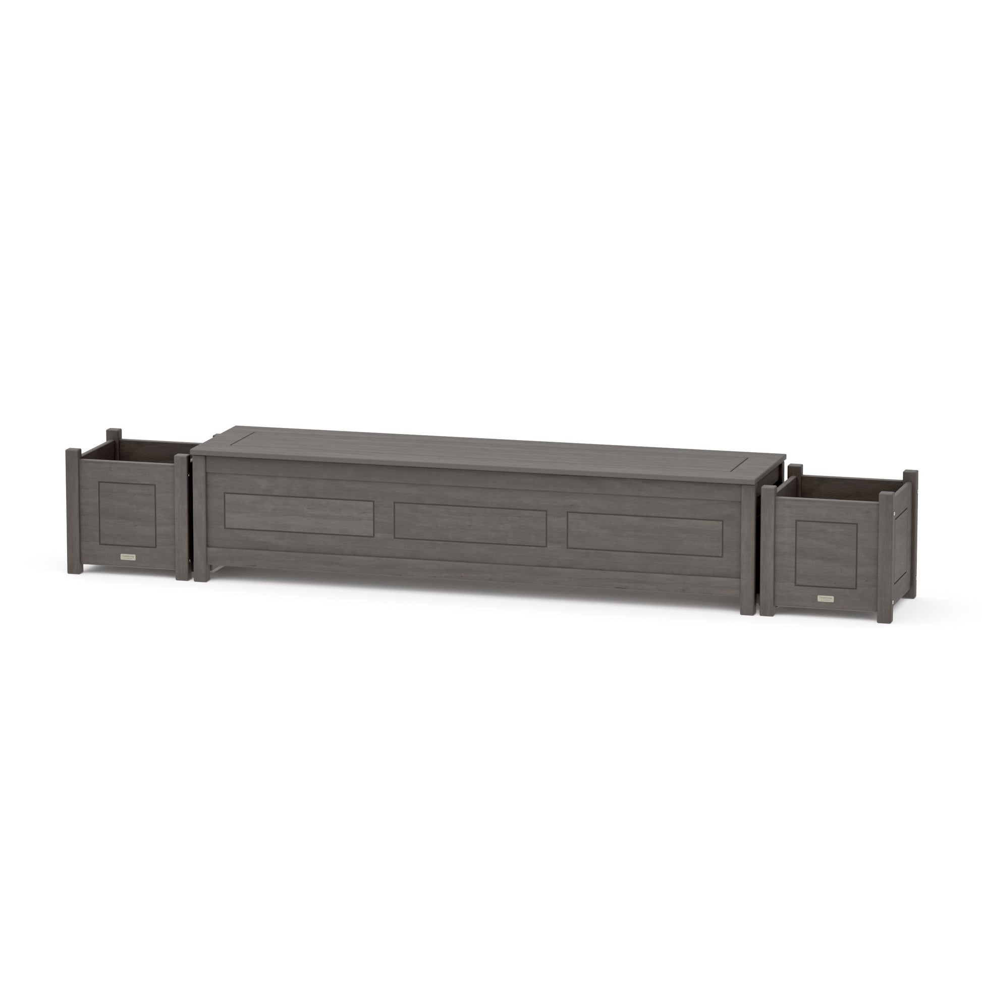 POLYWOOD 72" Country Living Straight Planter Storage Bench Set — Driftwood