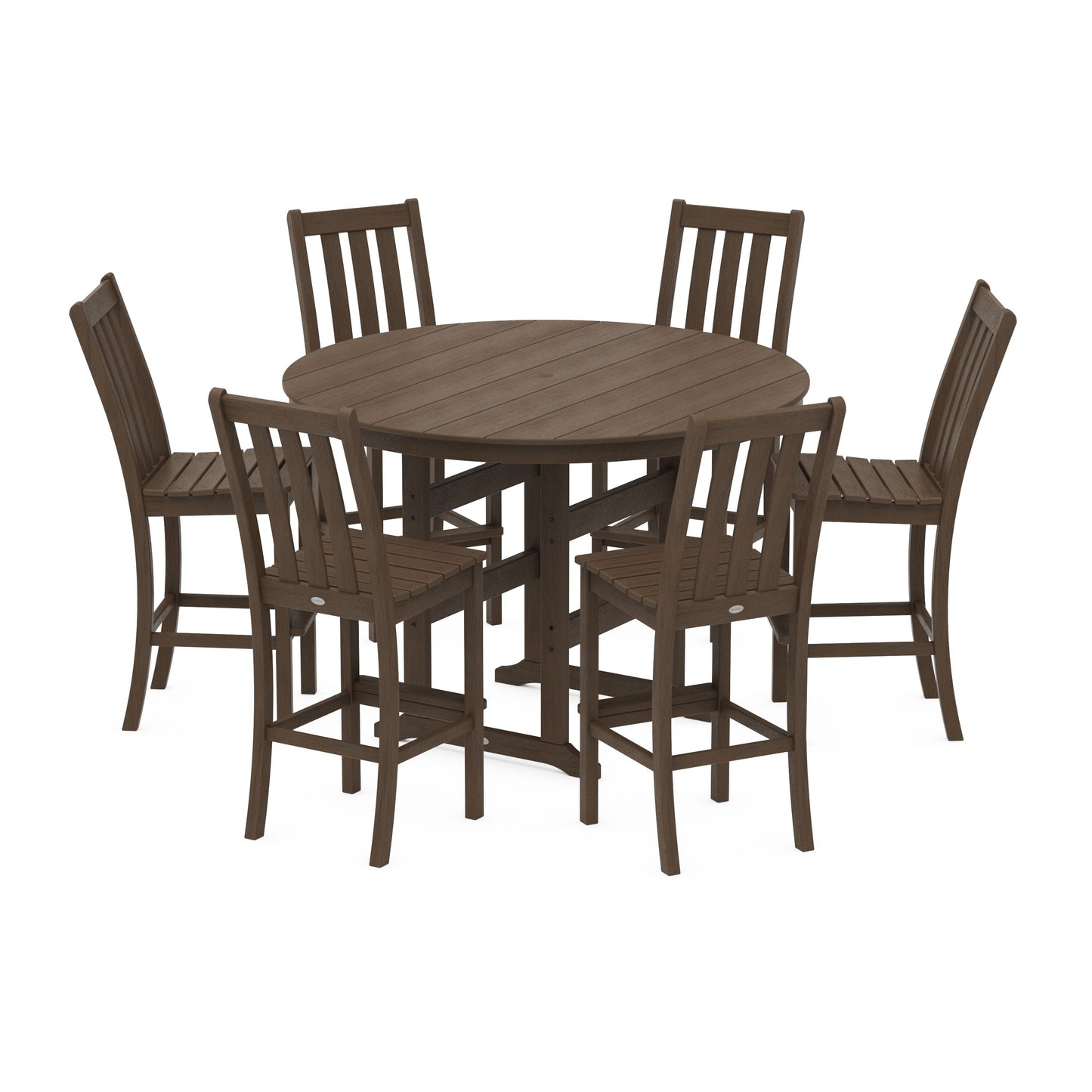 POLYWOOD Vineyard 7-Piece Side Chair Round Farmhouse Bar Set — Kona