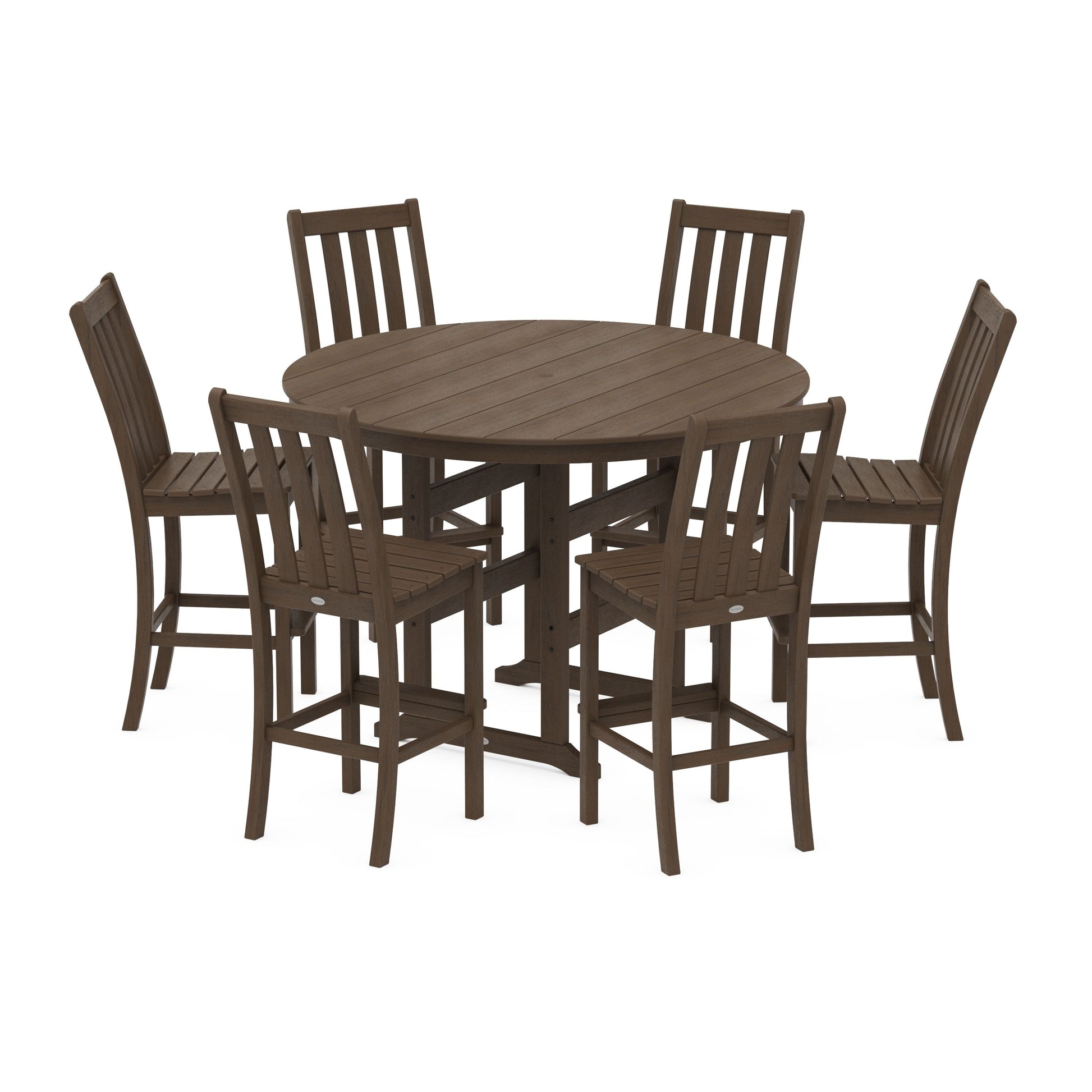 POLYWOOD Vineyard 7-Piece Side Chair Round Farmhouse Bar Set — Kona