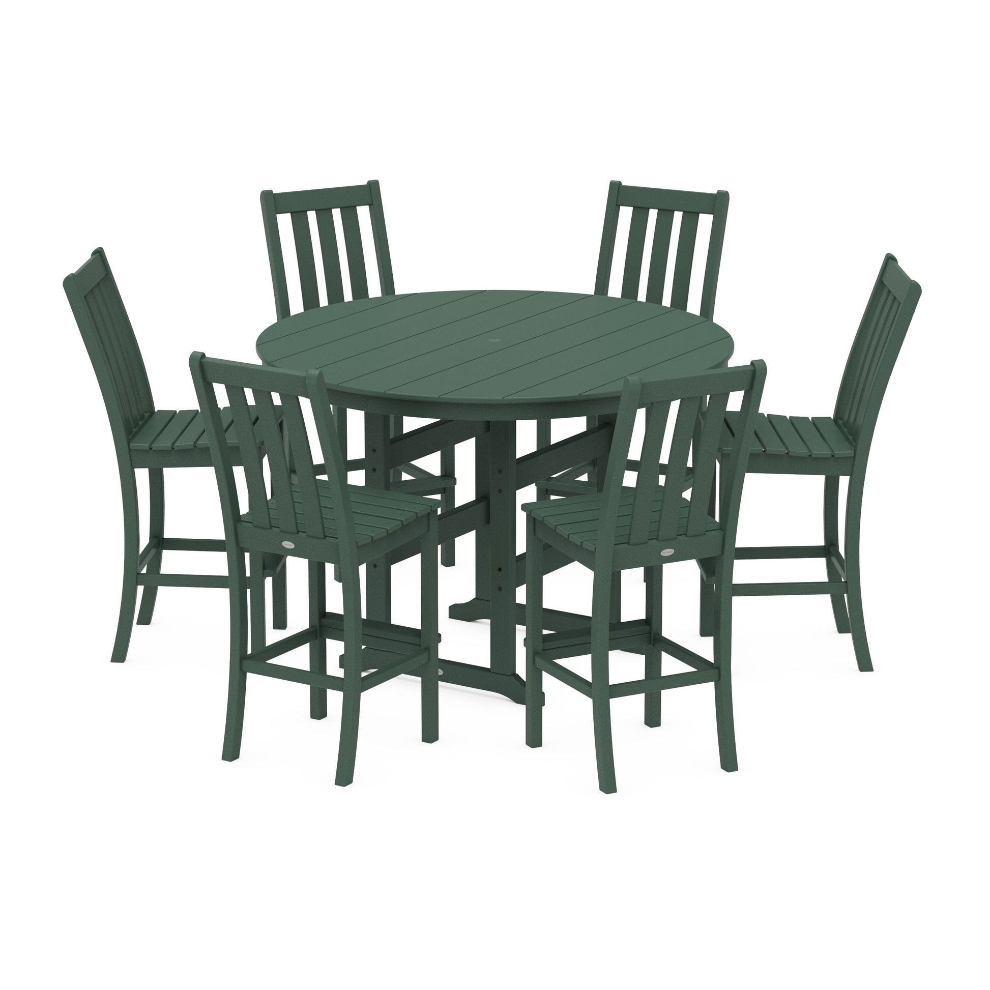 POLYWOOD Vineyard 7-Piece Side Chair Round Farmhouse Bar Set — Green