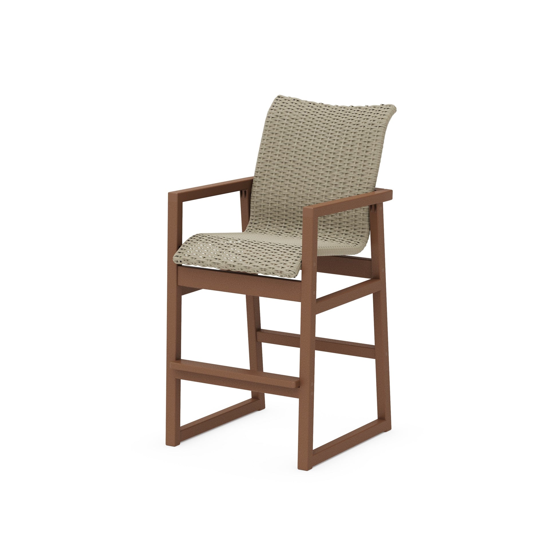 POLYWOOD EDGE Woven Bar Arm Chair — Teak / Dune Grass
