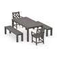 POLYWOOD Chippendale 5-Piece Parsons Dining Set with Benches — Driftwood