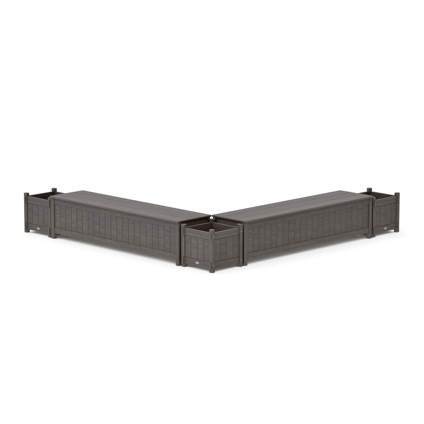 POLYWOOD 72" Vineyard L- Shaped Planter Storage Bench Corner Set — Driftwood