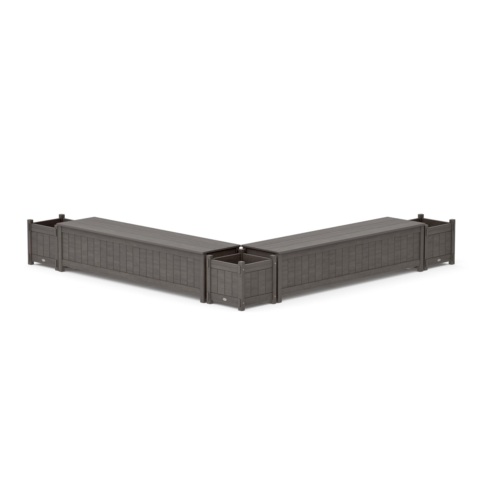 POLYWOOD 72" Vineyard L- Shaped Planter Storage Bench Corner Set — Driftwood