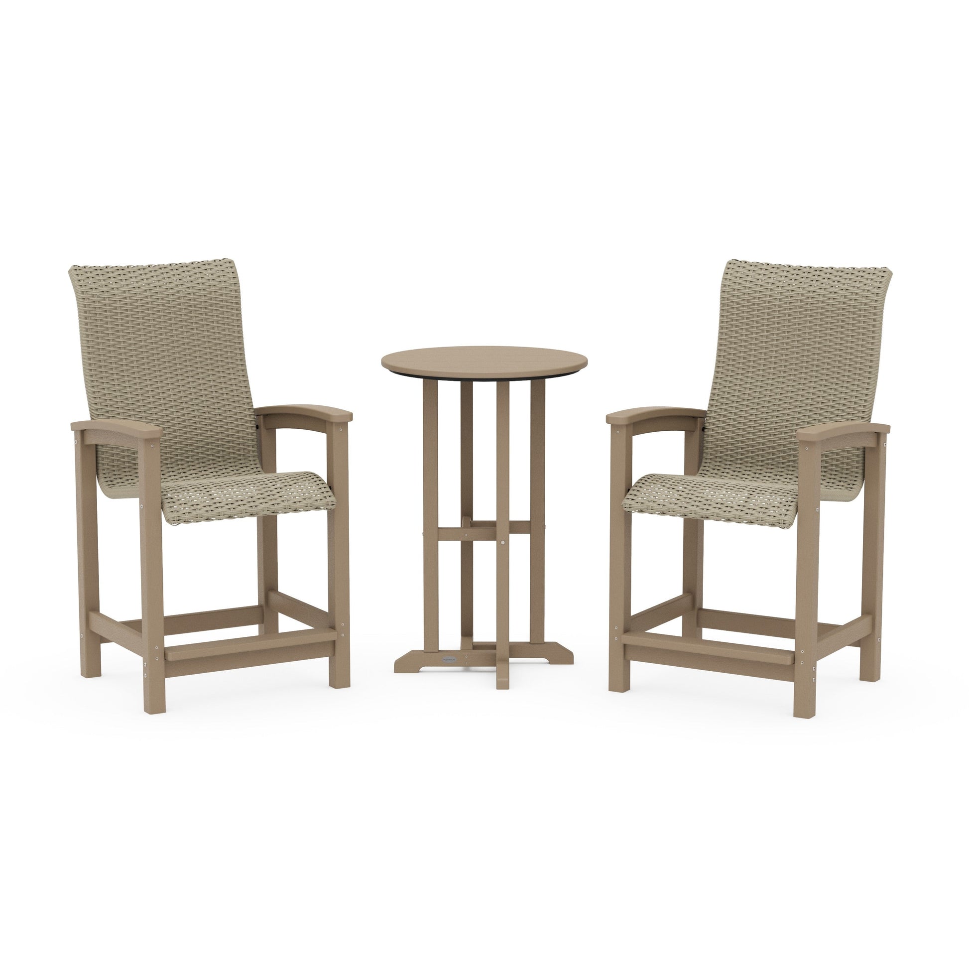 POLYWOOD Coastal Woven High-Back 3-Piece Farmhouse Counter Set — Vintage Sahara / Dune Grass