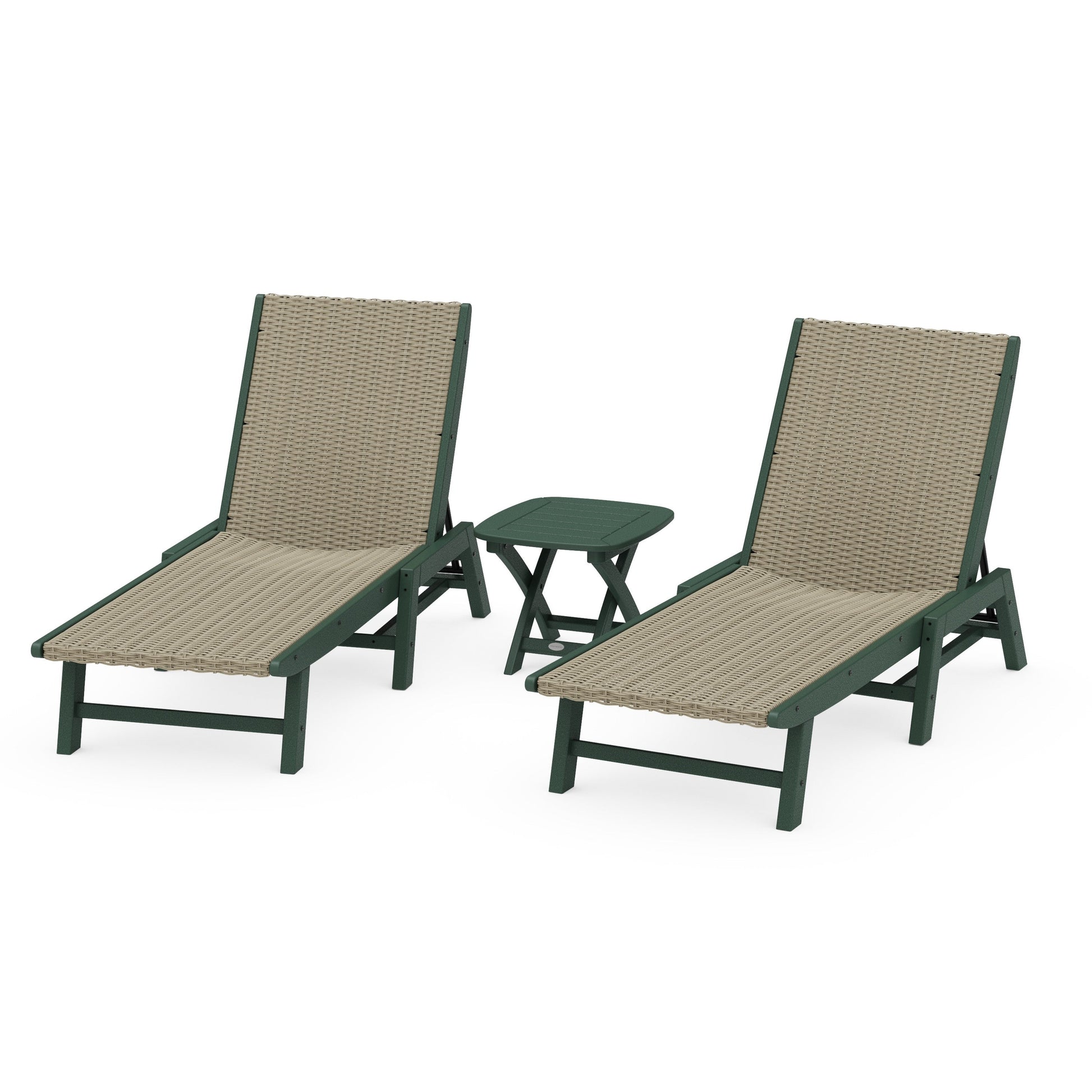 POLYWOOD 3 - Piece Coastal Woven Chaise Chaise Lounge Set — Green / Dune Grass
