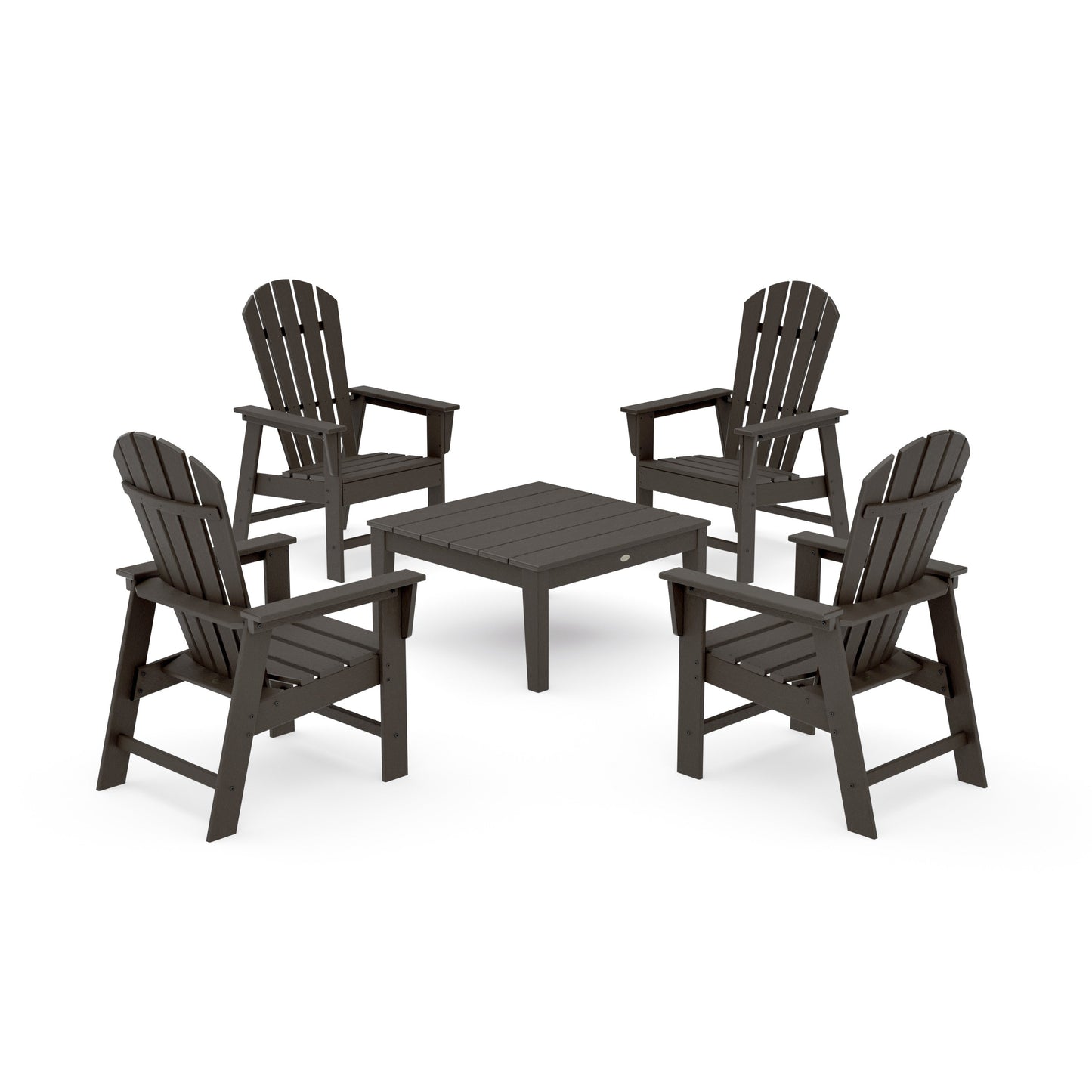 POLYWOOD 5-Piece South Beach Casual Chair Conversation Set with 36" Conversation Table — Vintage Coffee